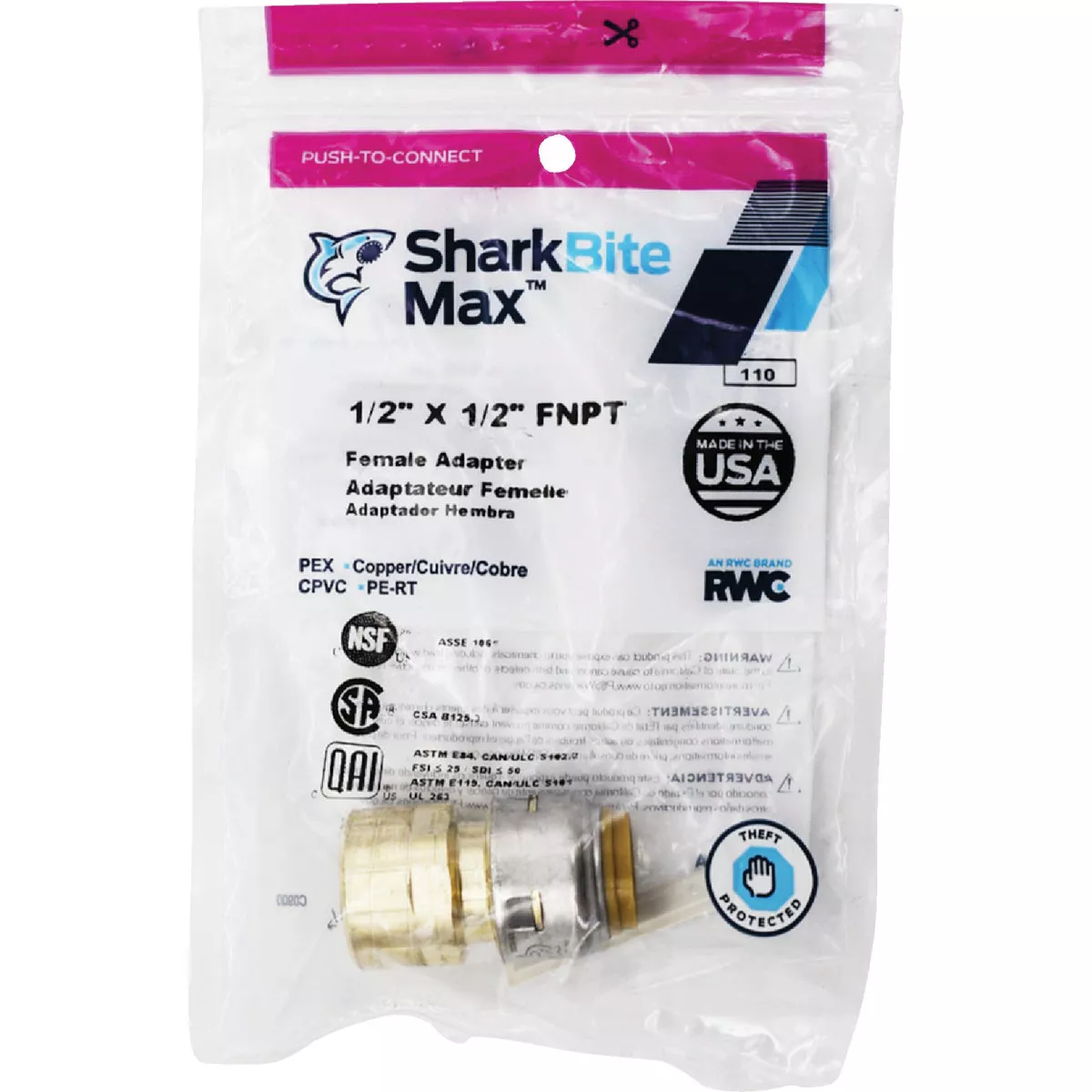 SharkBite 1/2 In. x 1/2 In. FNPT Straight Brass Push-to-Connect Female Adapter - photo 2