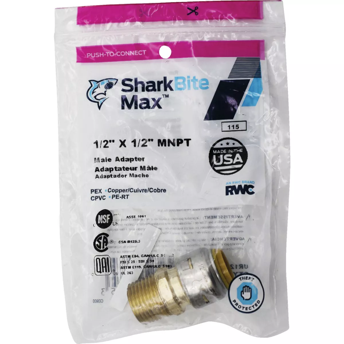 SharkBite 1/2 In. x 1/2 In. MNPT Straight Brass Push-to-Connect Male Adapter - photo 2