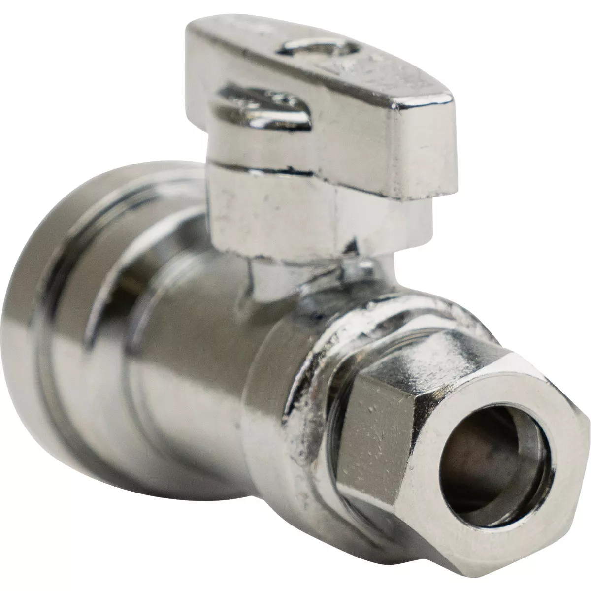 QuickFitting 1/2 In. Push-to-Connect x 3/8 In. O.D. Compression Chrome Plated Brass Quarter-Turn Straight Stop Valve