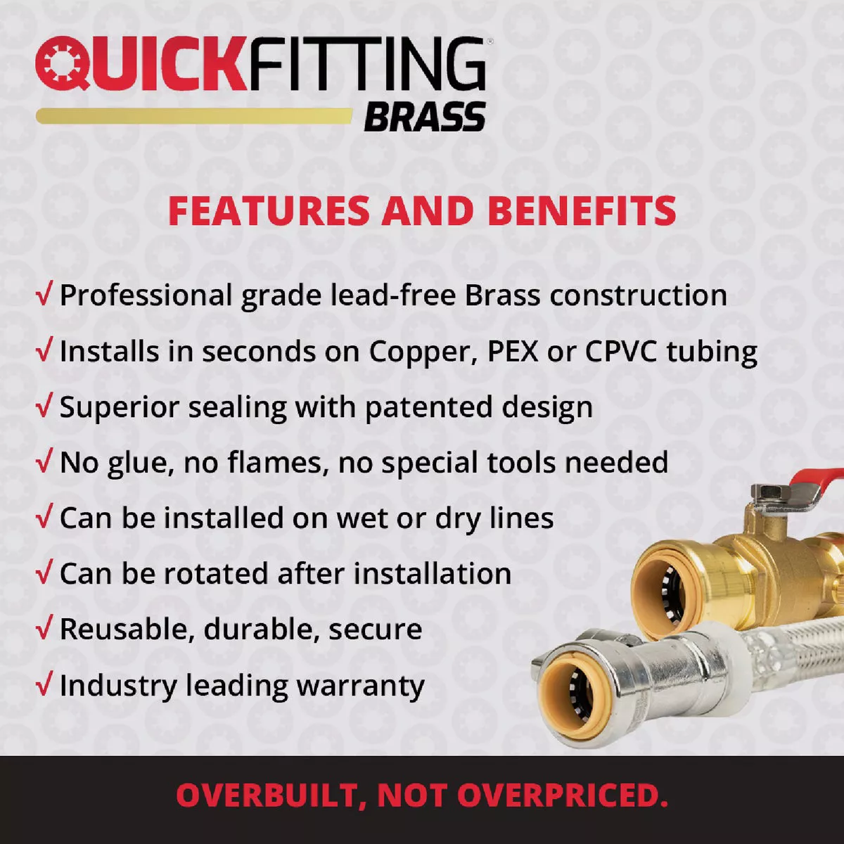 QuickFitting 1/2 In. Push-to-Connect x 3/8 In. O.D. Compression Chrome Plated Brass Quarter-Turn Straight Stop Valve - photo 3