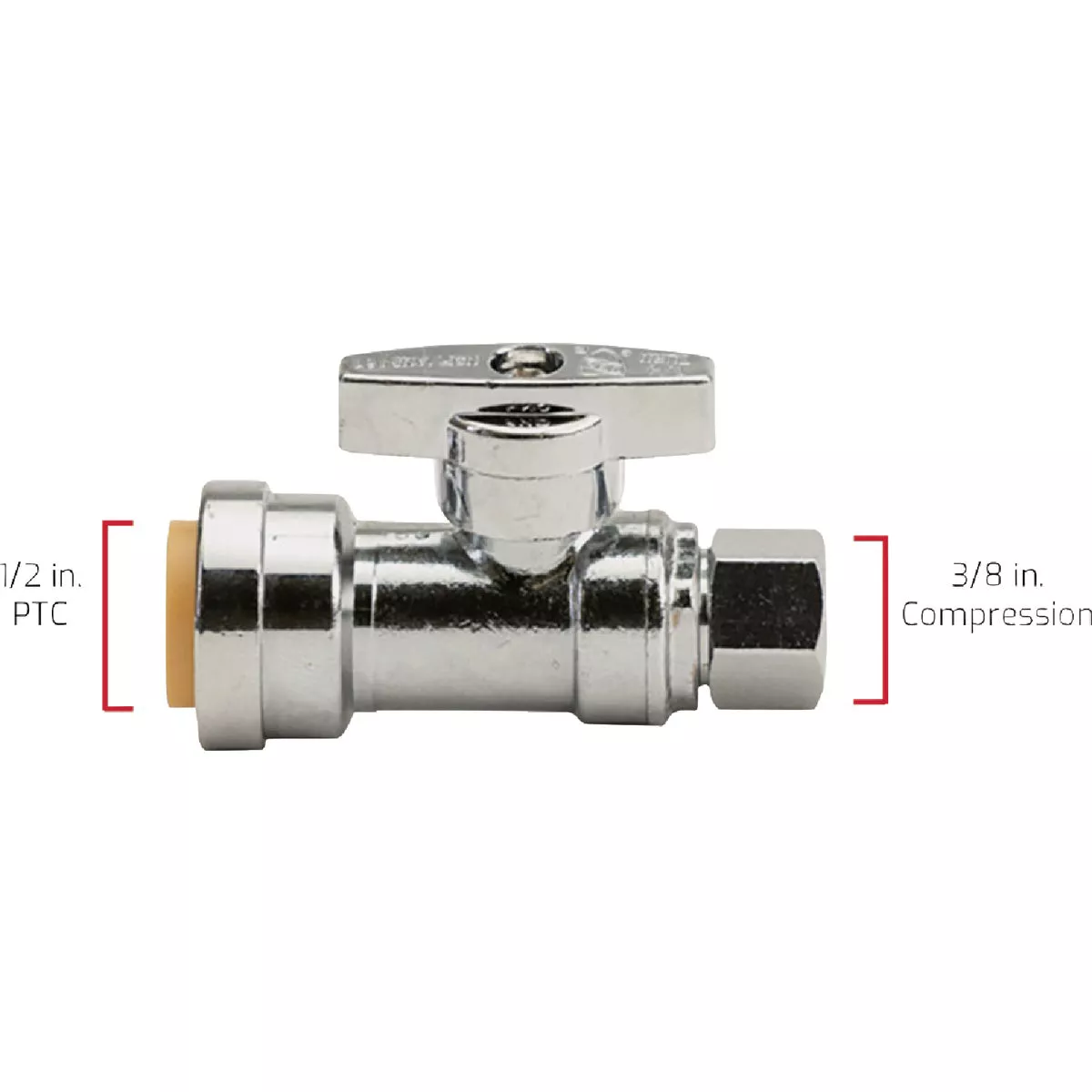 QuickFitting 1/2 In. Push-to-Connect x 3/8 In. O.D. Compression Chrome Plated Brass Quarter-Turn Straight Stop Valve - photo 4