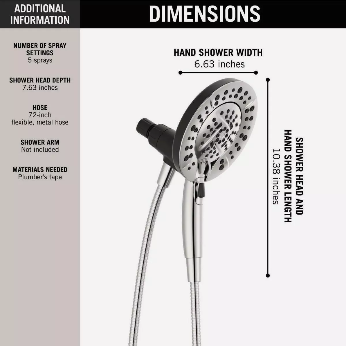 Delta In2ition 5-Spray 1.75GPM Two-In-One Shower, Chrome - photo 2