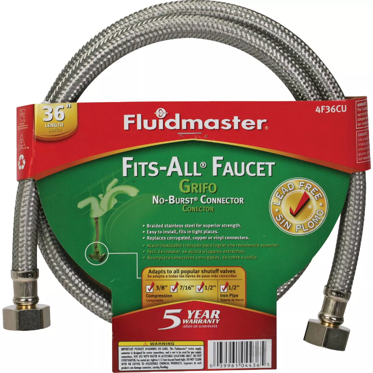 Fluidmaster Fits-All 36 In. L. Stainless Steel Faucet Connector - photo 2