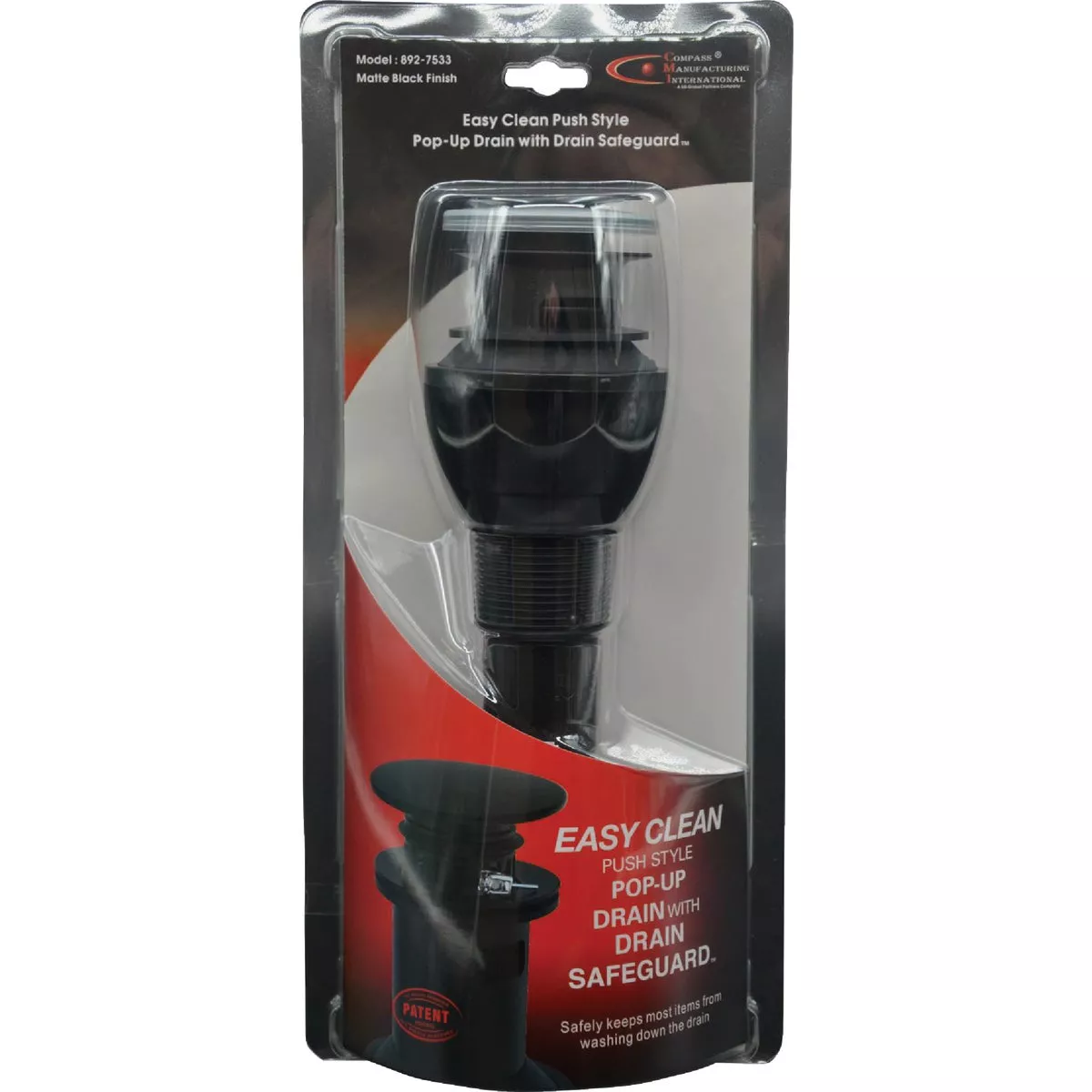 Compass Manufacturing 1-1/4 In. Matte Black Easy Clean Drain Safeguard Push Style Pop-Up Drain - photo 4