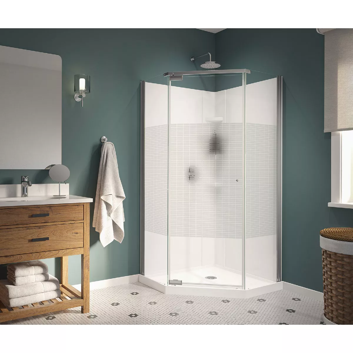 Maax Begonia Carbon 36 In. L x 36 In. D x 72 In. H Polystyrene Center Drain Shower Kit in White with Carbon Glass in Chrome - photo 3