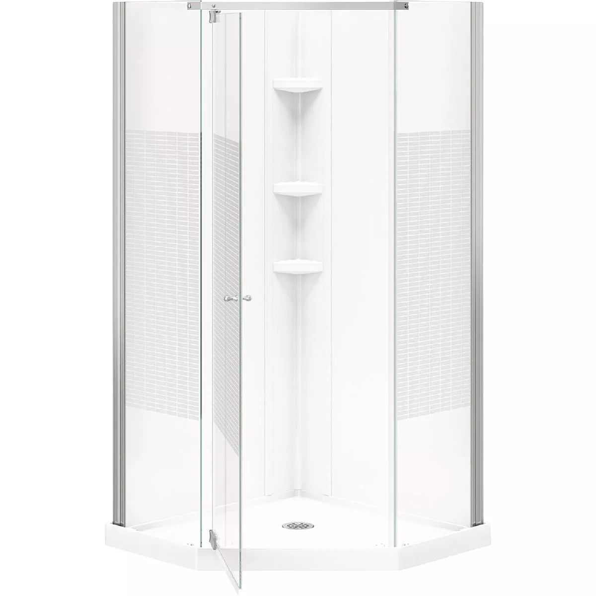 Maax Begonia Carbon 36 In. L x 36 In. D x 72 In. H Polystyrene Center Drain Shower Kit in White with Carbon Glass in Chrome - photo 2