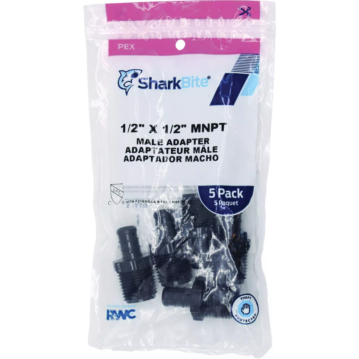 SharkBite 1/2 In. Barb x 1/2 In. MPT Poly-Alloy PEX Adapter (5-Pack) - photo 2