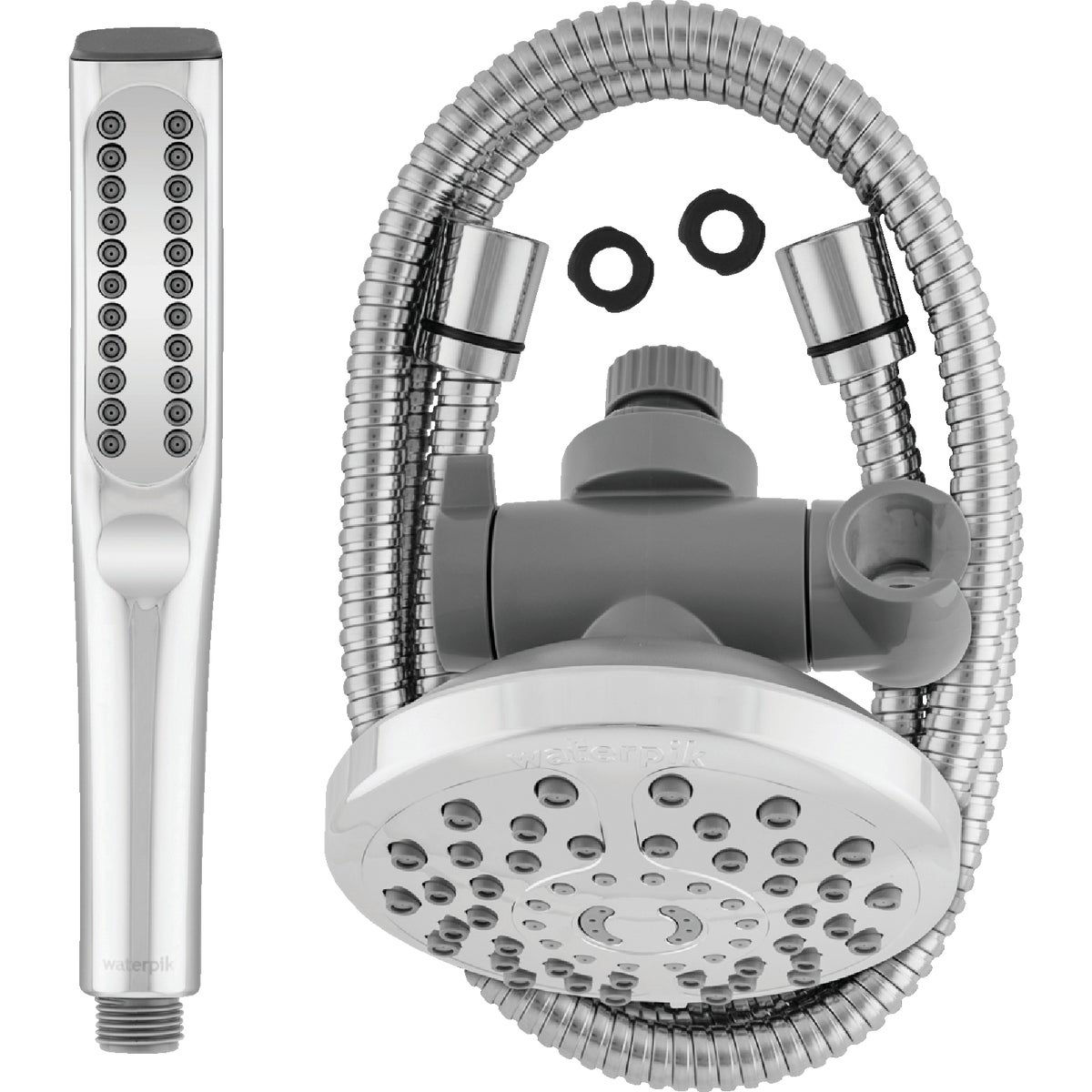 Waterpik PowerPulse Massage-Handbrause – 7 Duschmodi, Gebürstetes Nickel, Mit Schlauch