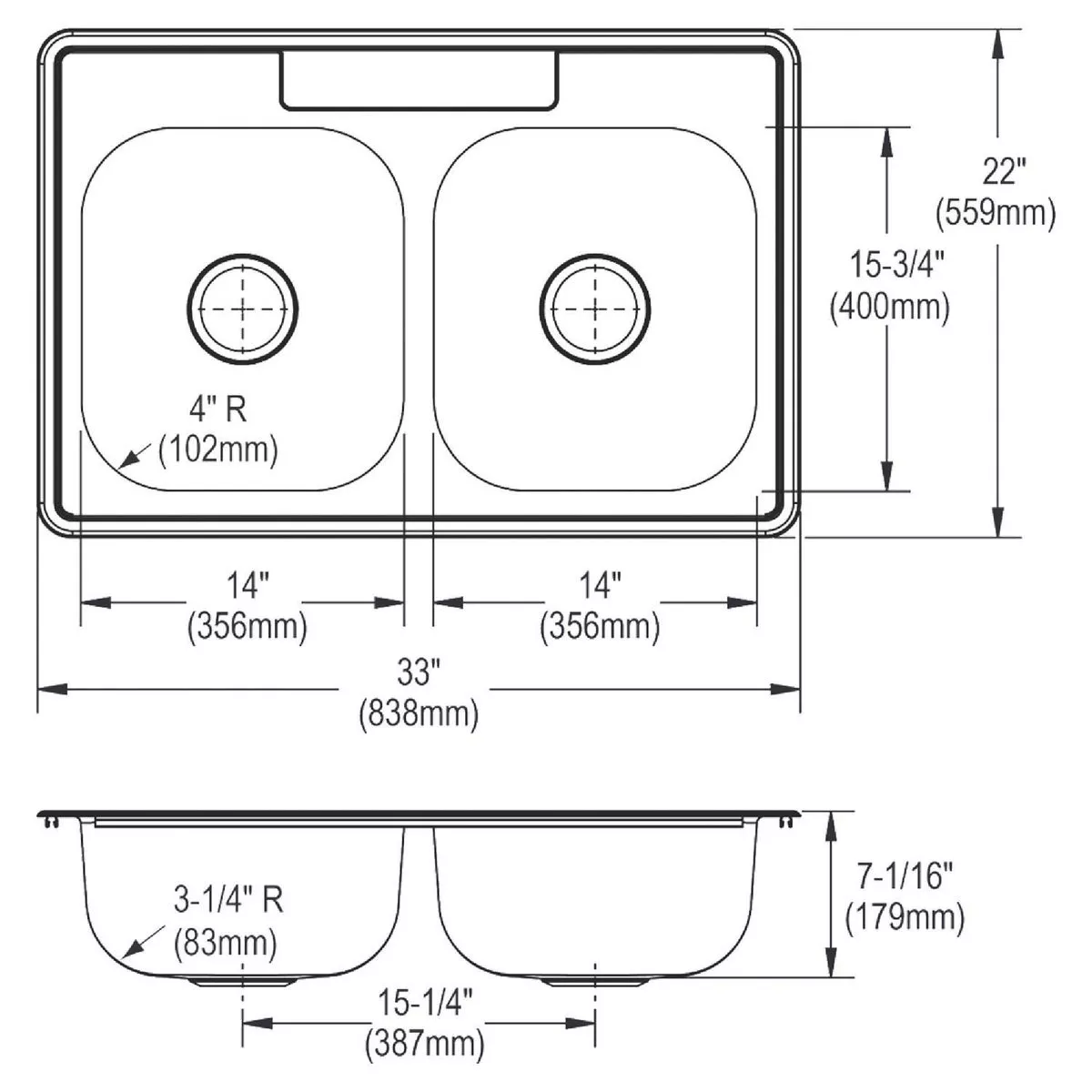 Elkay Double Bowl 33 In. x 22 In. x 7 In. Deep Stainless Steel Kitchen Sink - photo 2