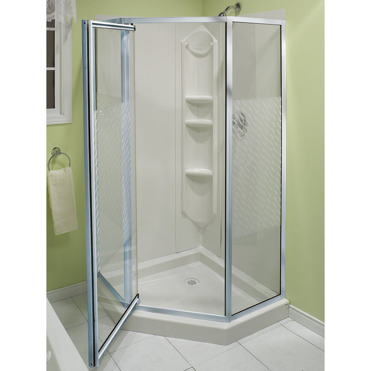 Maax Himalaya 38 In. L x 38 In. D x 74 In. H Center Drain Corner Shower