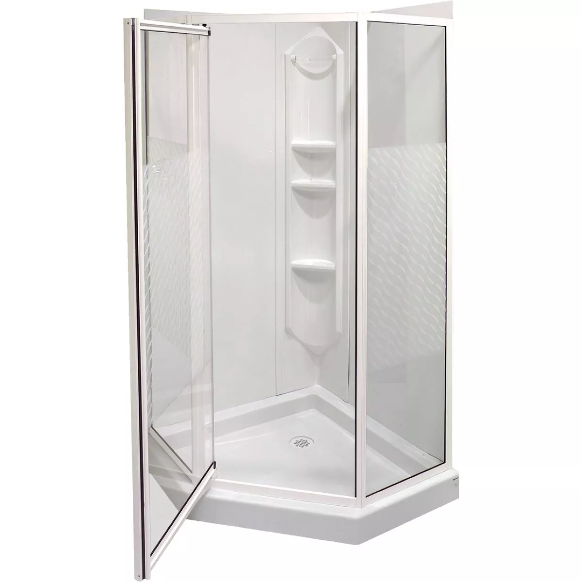 Maax Himalaya 38 In. L x 38 In. D x 74 In. H Center Drain Corner Shower Kit in White with Pivot Door in White
