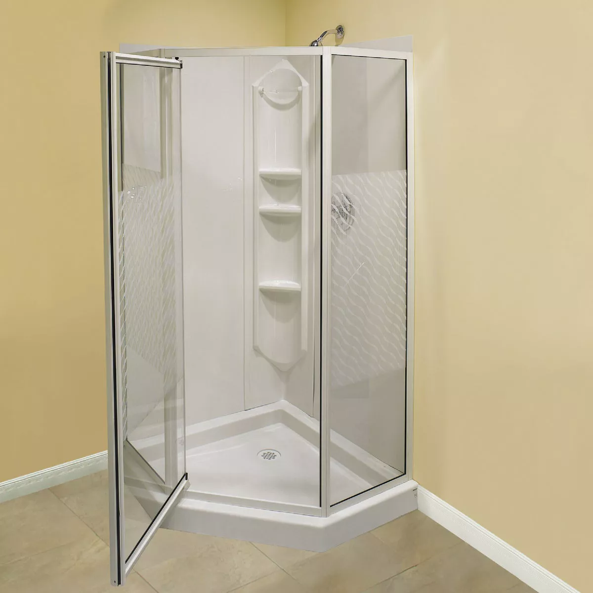 Maax Himalaya 38 In. L x 38 In. D x 74 In. H Center Drain Corner Shower Kit in White with Pivot Door in White - photo 2