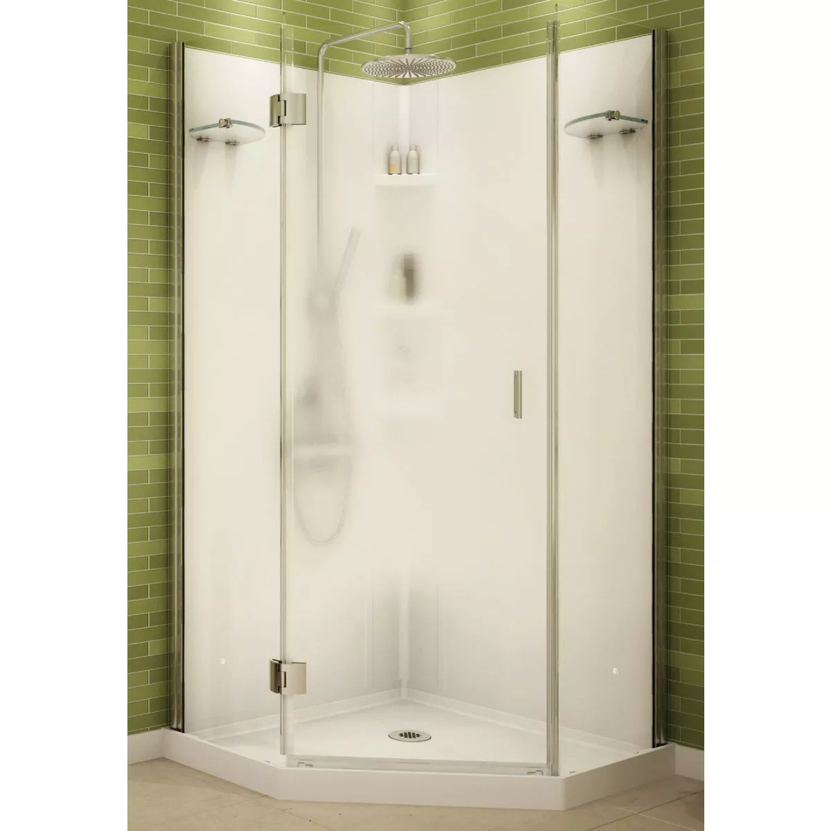 Papaya 36 in. x 36 in. x 72 in. Center Drain Corner Shower Kit in White with Frameless Door in Chrome