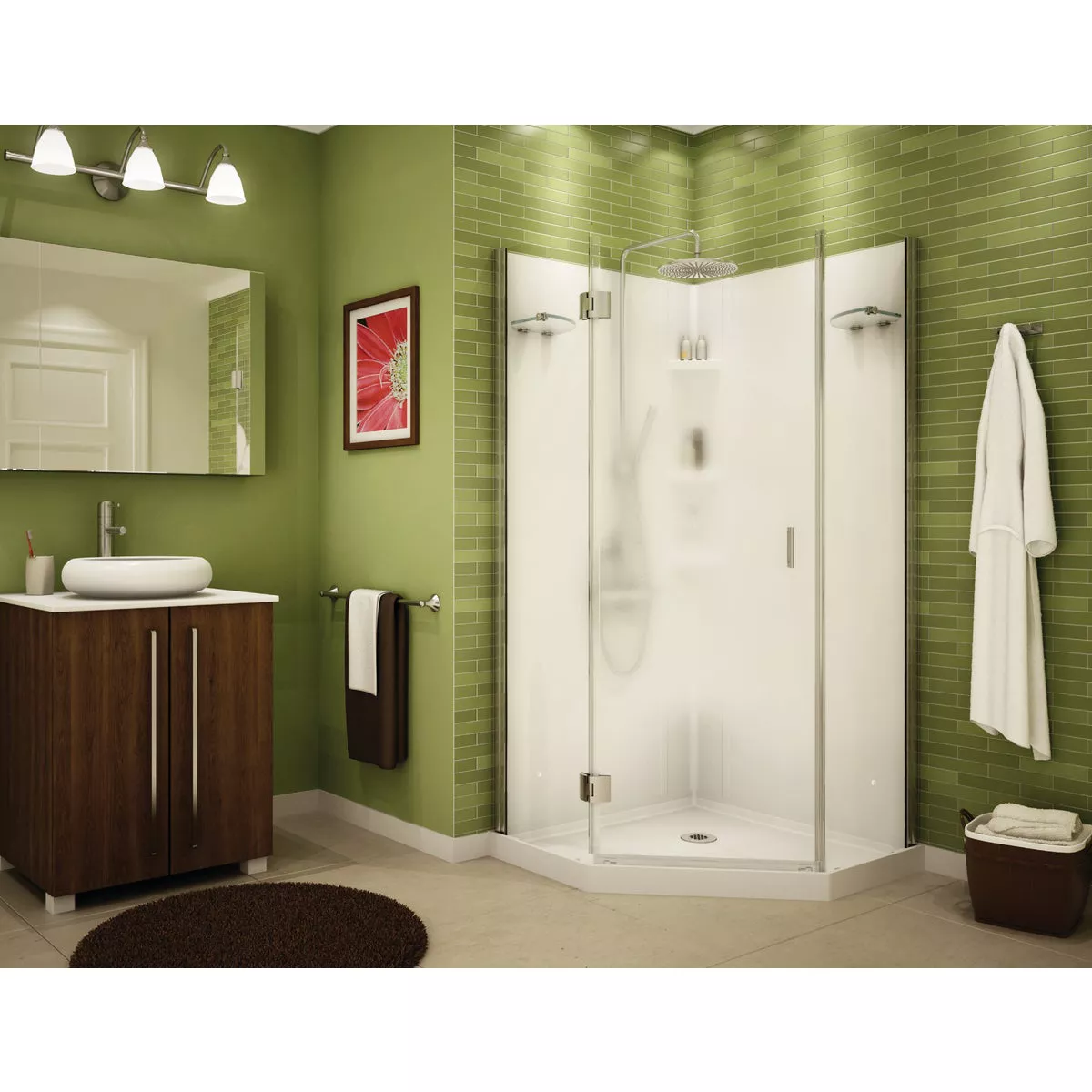 Papaya 36 in. x 36 in. x 72 in. Center Drain Corner Shower Kit in White with Frameless Door in Chrome