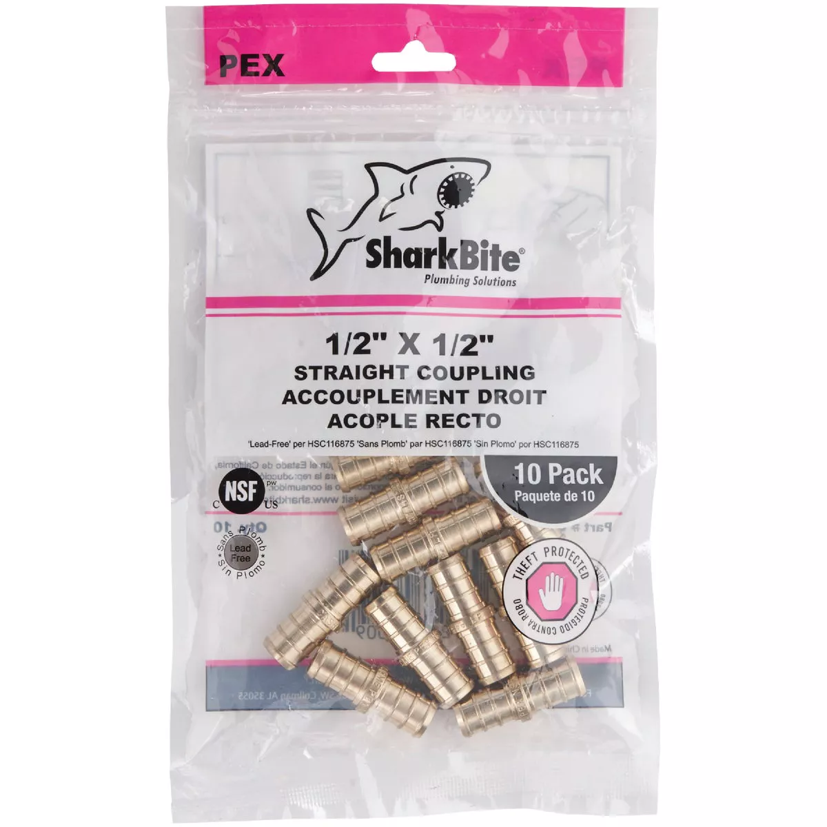 SharkBite Lead-Free Insert 1/2 In. Barb x 1/2 In. Barb Brass PEX Coupling (10-Pack) - photo 2