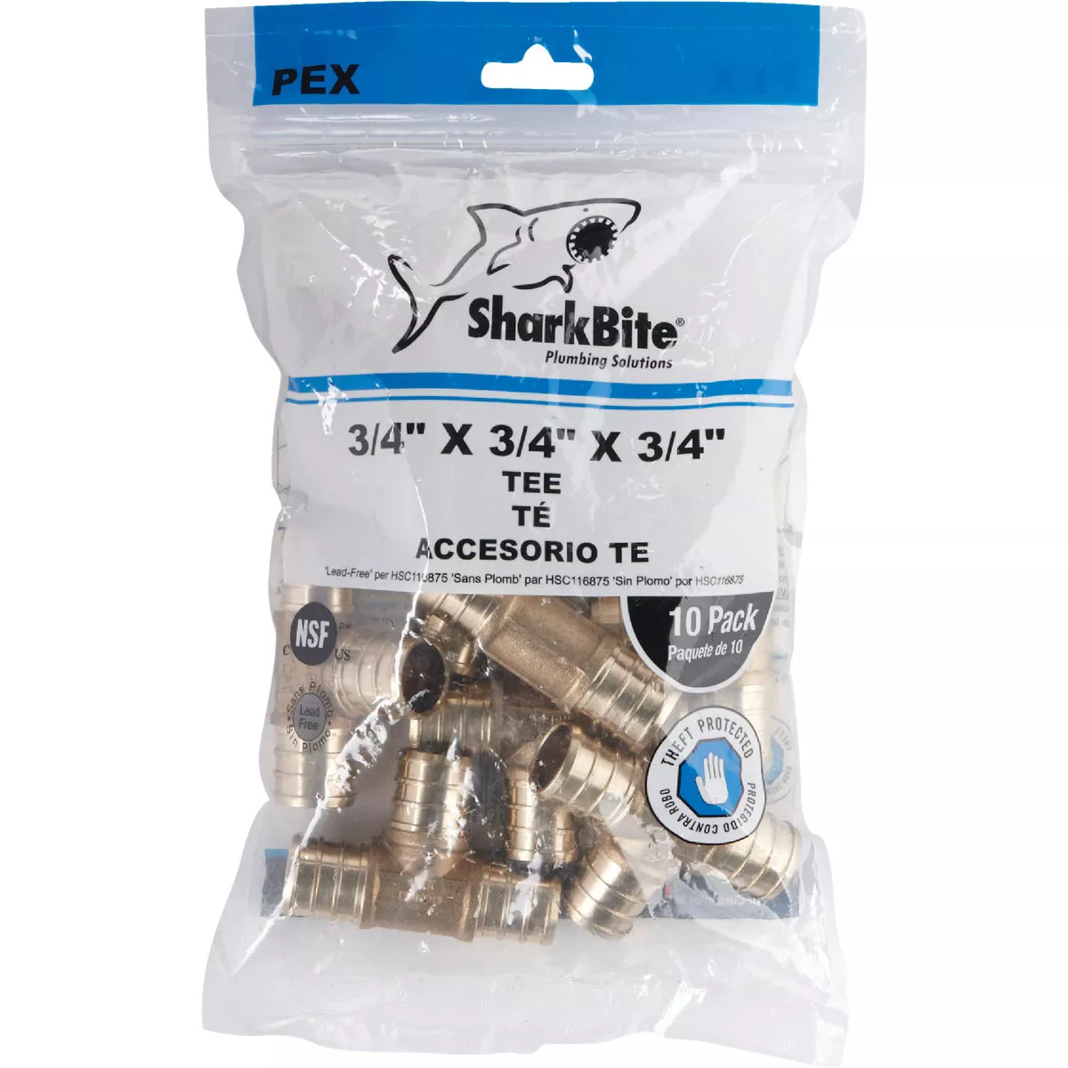 SharkBite 3/4 In. x 3/4 In. x 3/4 In. Barb Brass PEX Tee (10-Pack) - photo 2