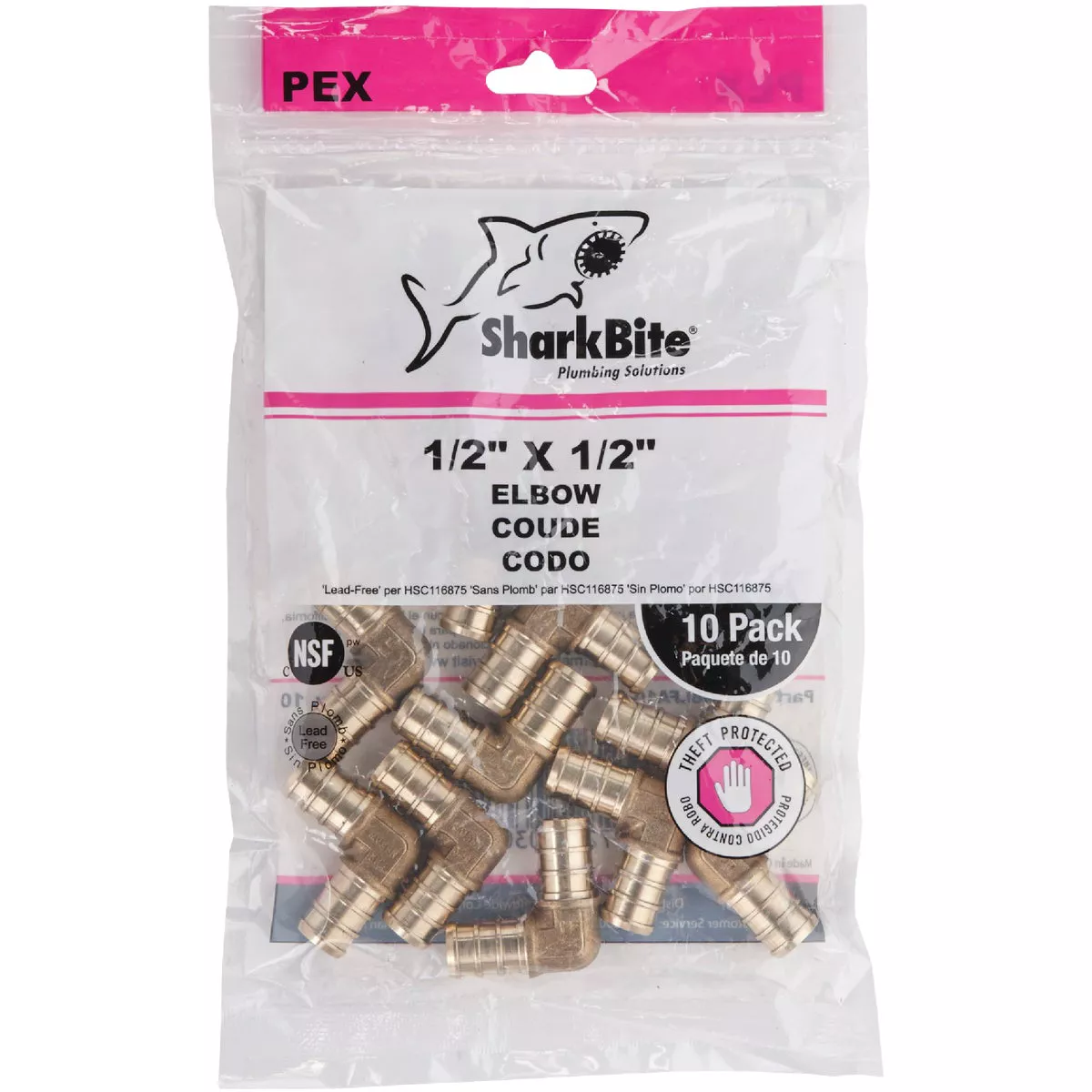 SharkBite 1/2 In. x 1/2 In. Barb 90 Deg. Brass PEX Elbow (1/4 Bend) (10-Pack)