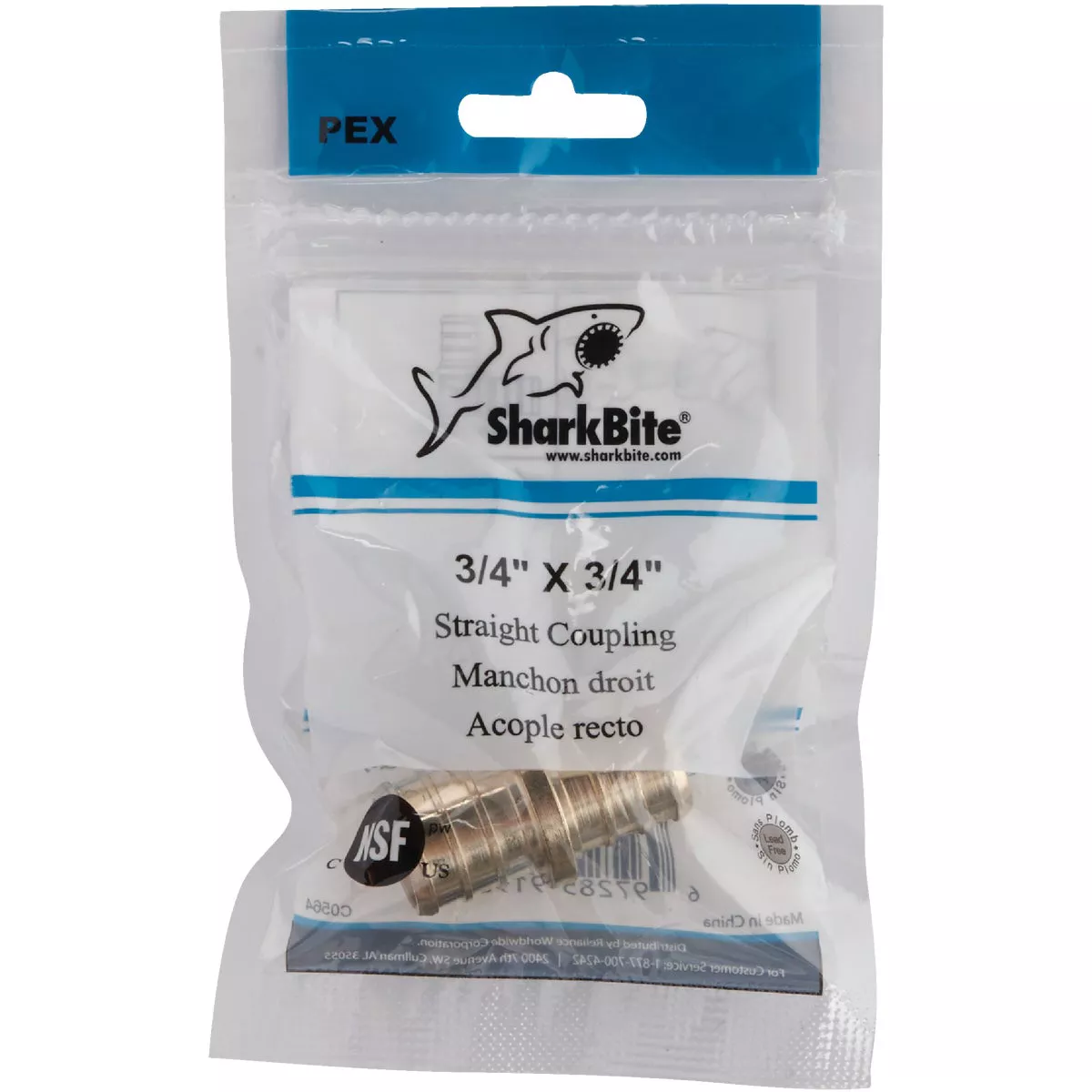 SharkBite Lead-Free Insert 3/4 In. Barb x 3/4 In. Barb Brass PEX Coupling - photo 2
