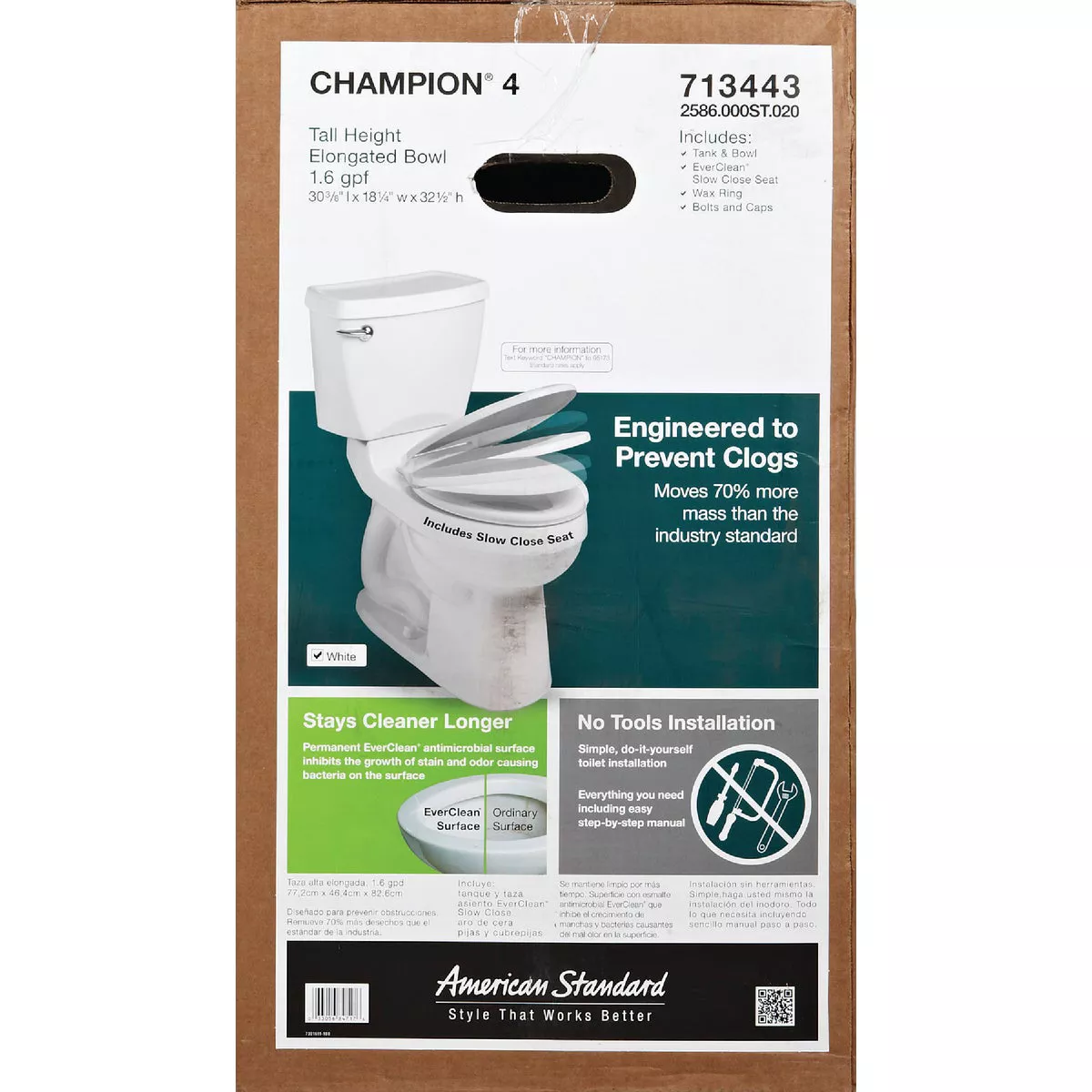 American Standard Champion 4 Right Height White Elongated Bowl 1.6 GPF Toilet - photo 2