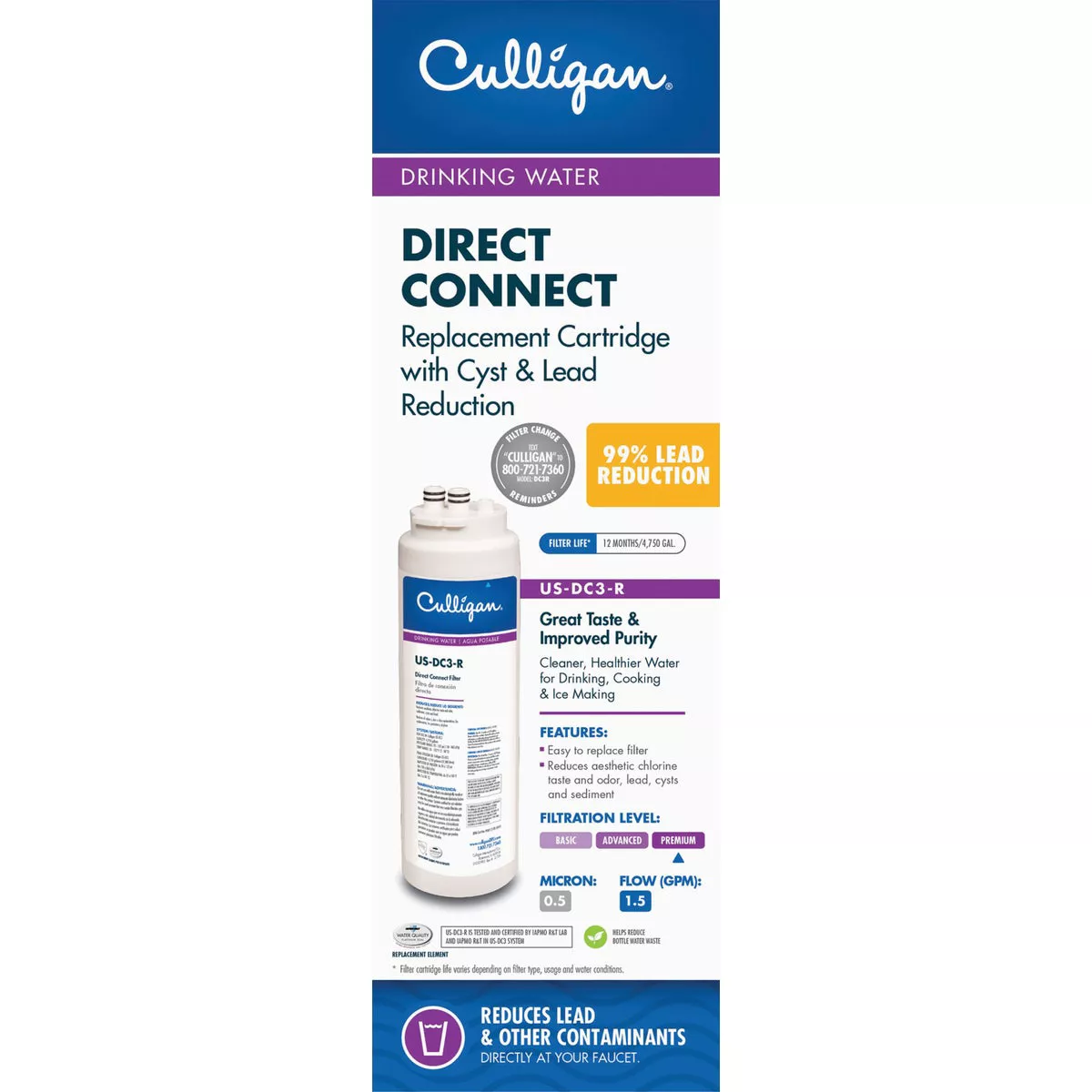 Culligan Direct Connect Under Sink Drinking Water Filter Cartridge for US-DC-3 Systems - photo 2