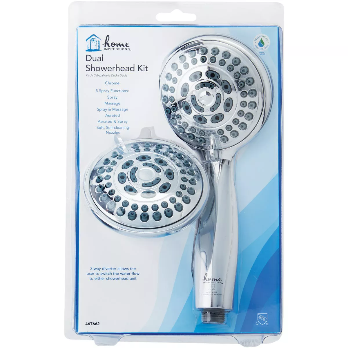 Home Impressions 5-Spray 1.75 GPM Combo Handheld Shower Head, Chrome - photo 2