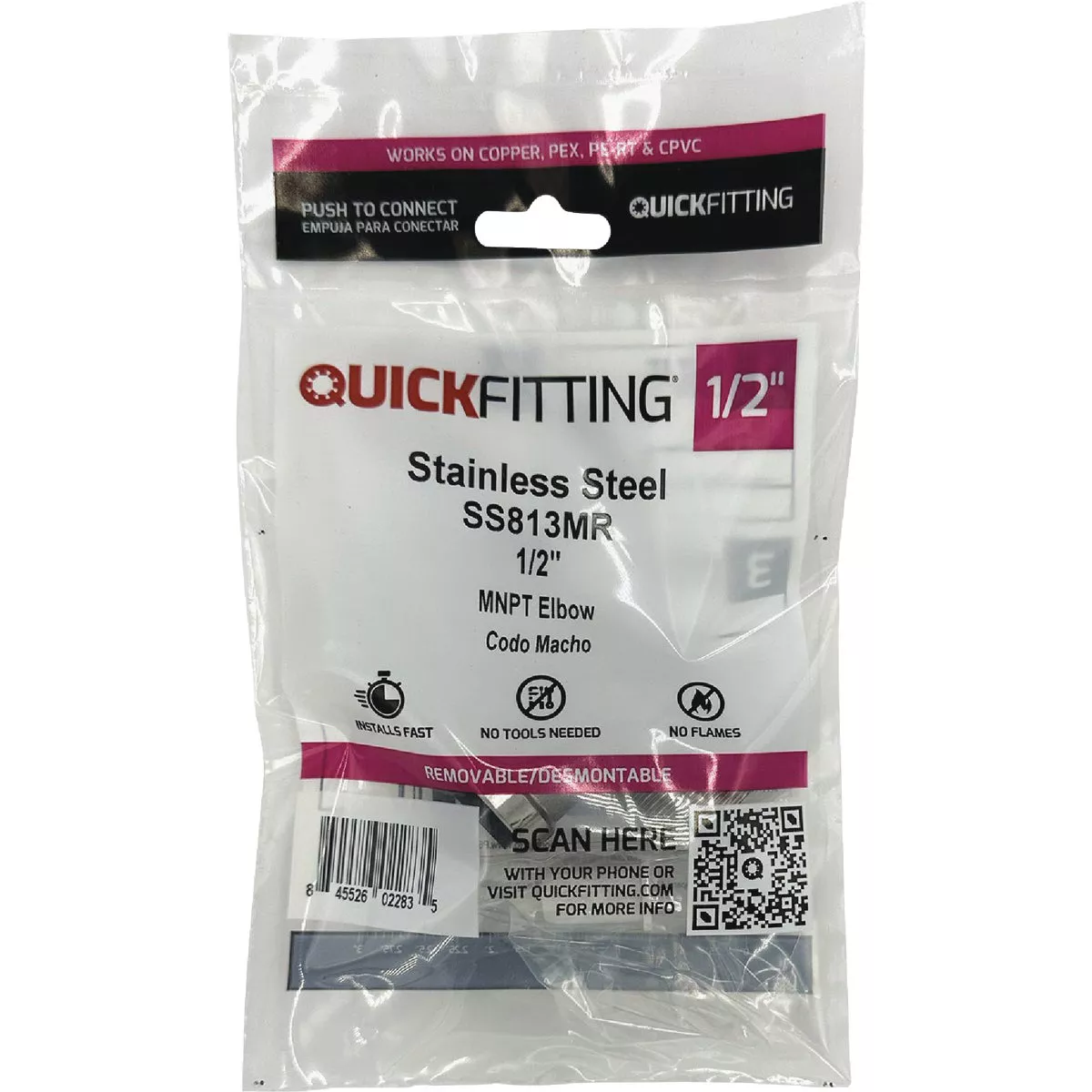 QuickFitting 1/2 In. Push-to-Connect x 1/2 In. MNPT Stainless Steel 90-Degree Elbow - photo 3