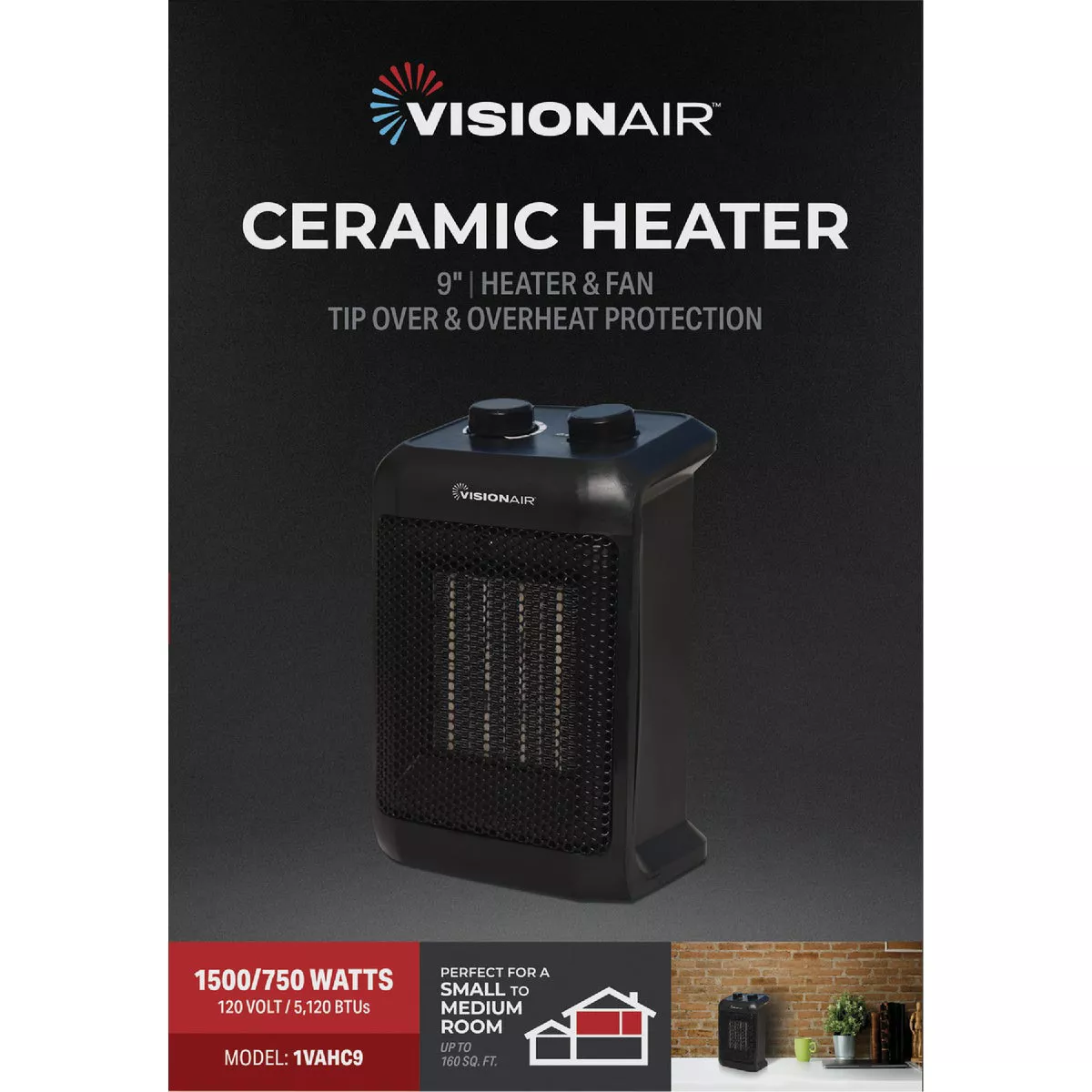 Vision Air 9 In. 1500W/750W Fan Forced Ceramic Heater - photo 2