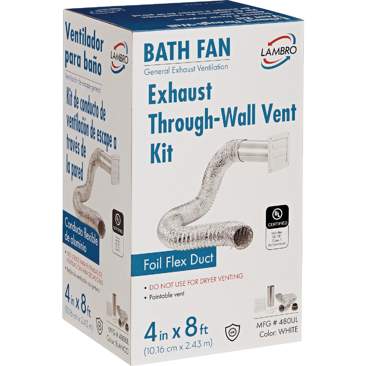 Lambro 4 In. x 8 Ft. Air Connector White Louvered Exhaust Through-Wall ...