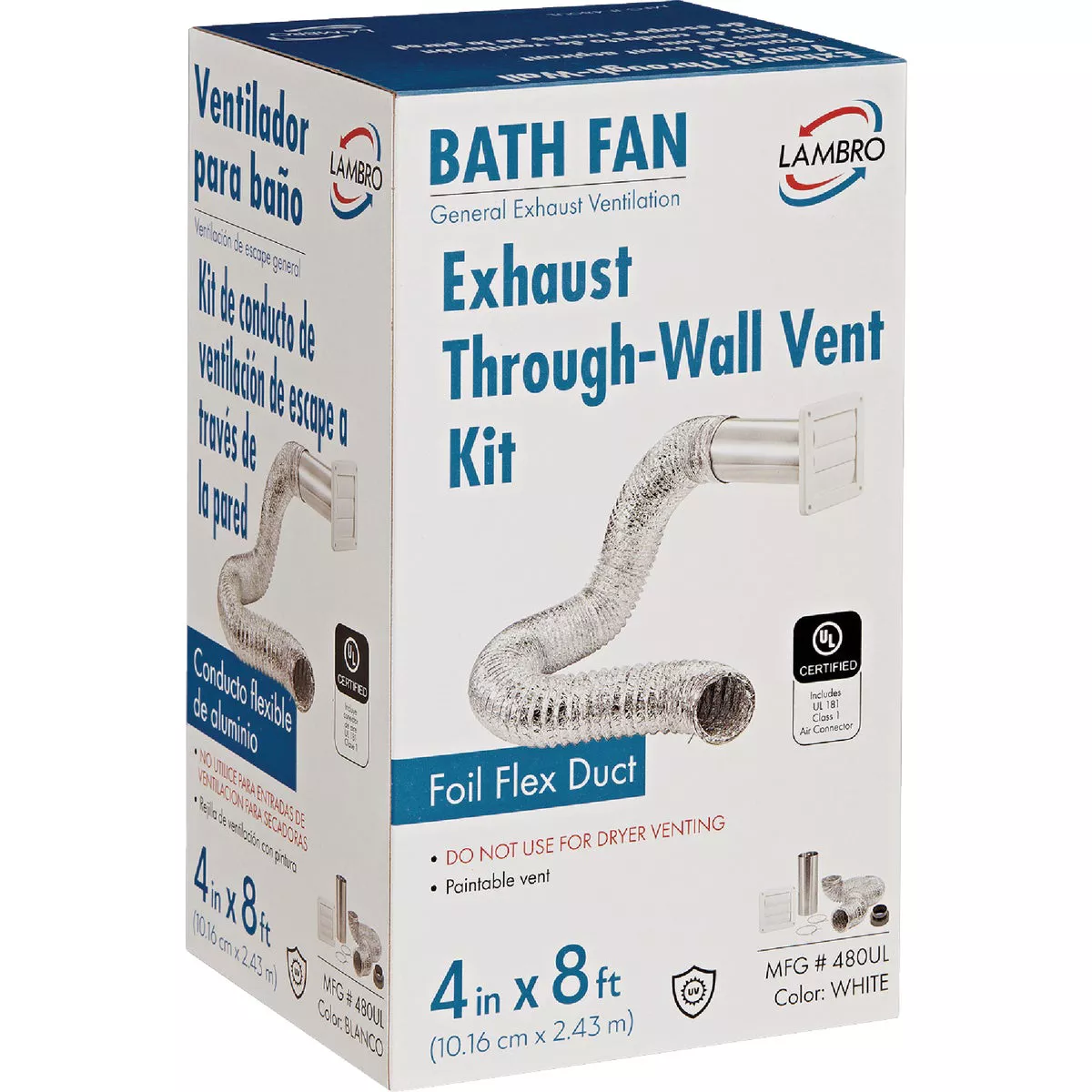 Lambro 4 In. x 8 Ft. Air Connector White Louvered Exhaust Through-Wall ...