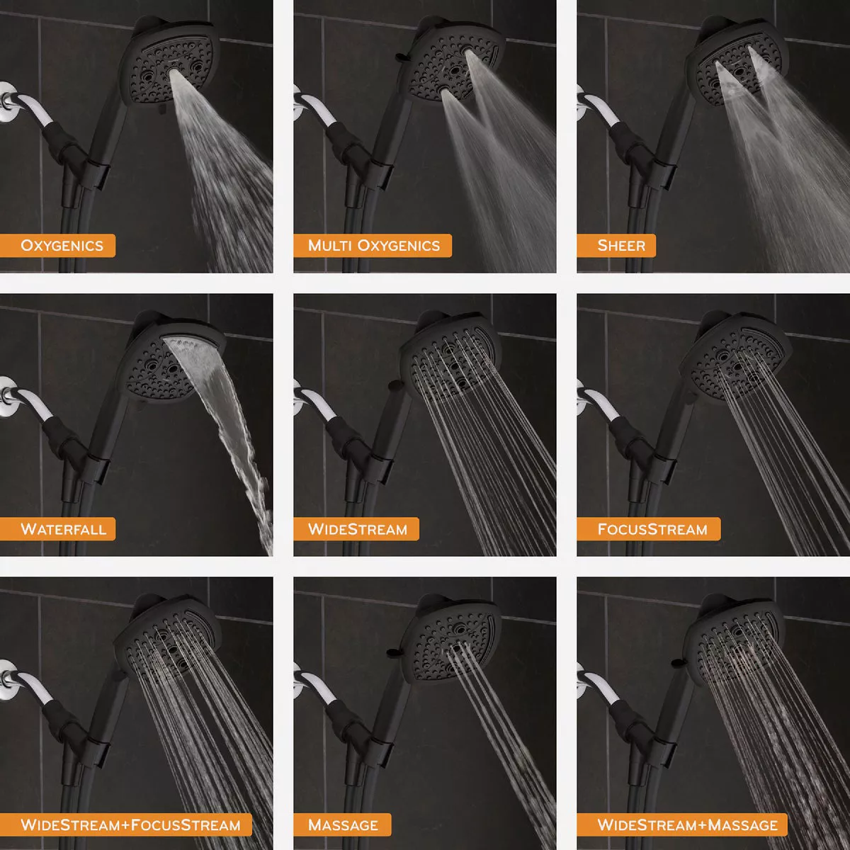 Oxygenics Contour 9-Spray 1.8 GPM Handheld Showerhead, Matte Black - photo 5
