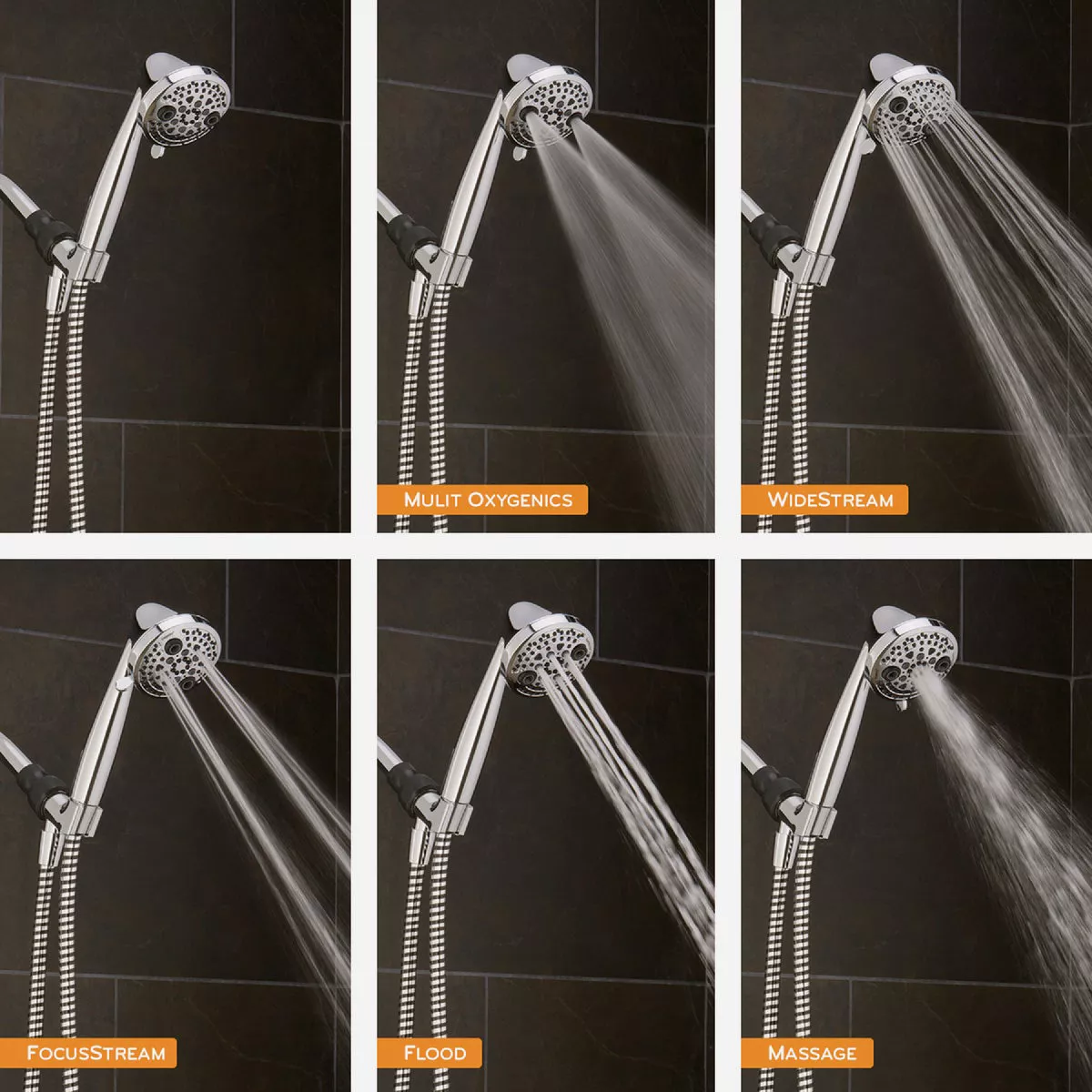 Oxygenics PowerMassage 5-Spray 1.75 GPM Handheld Showerhead, Chrome - photo 3