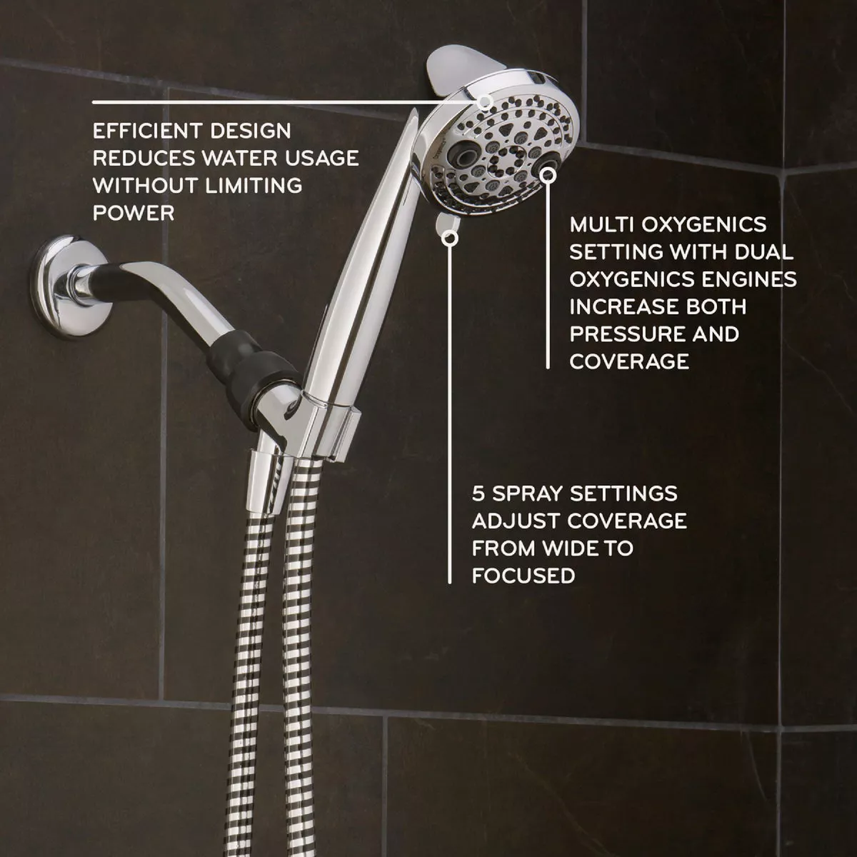 Oxygenics PowerMassage 5-Spray 1.75 GPM Handheld Showerhead, Chrome - photo 2