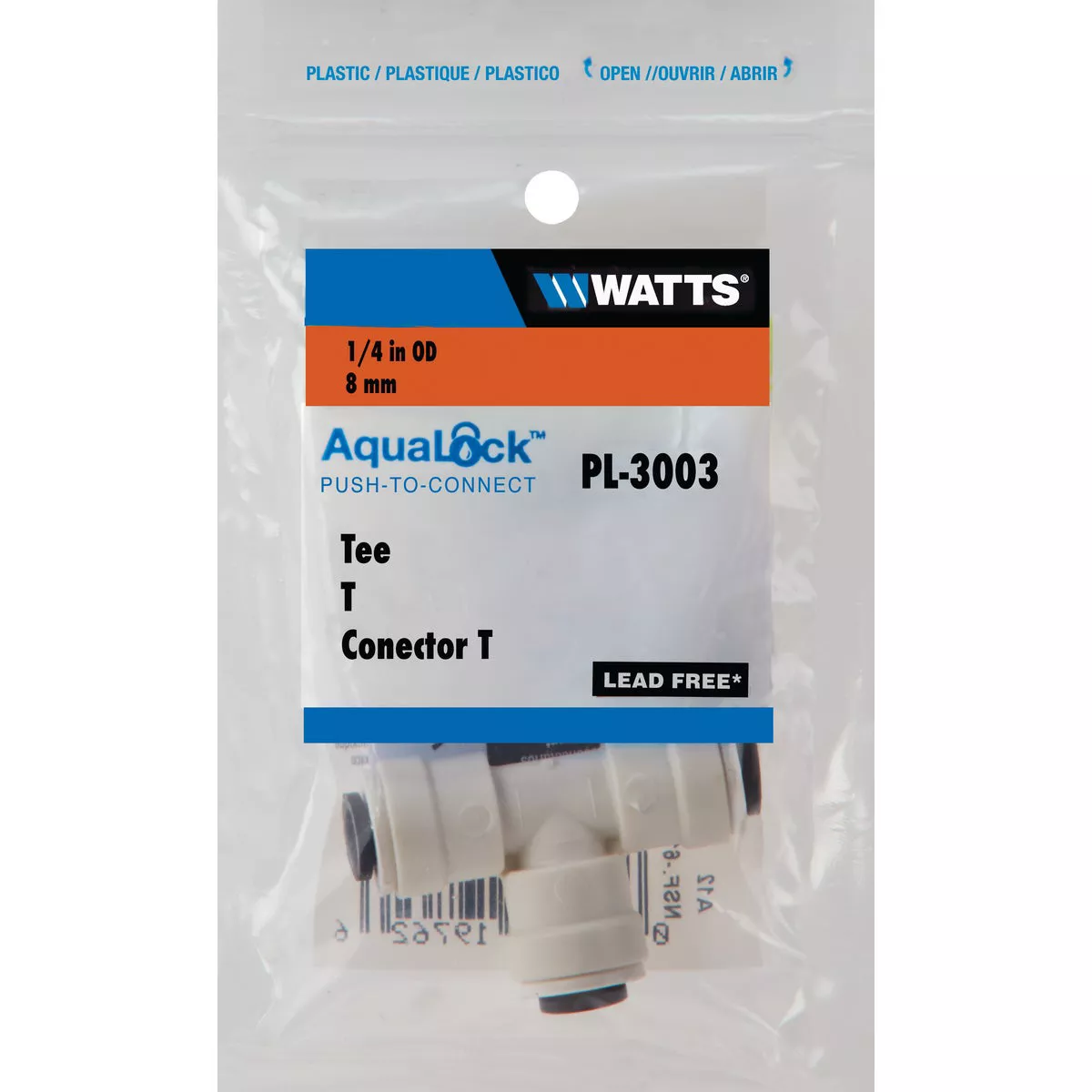 Watts Aqualock 1/4 In. x 1/4 In. x 1/4 In. Push-to-Connect Plastic Tee - photo 2