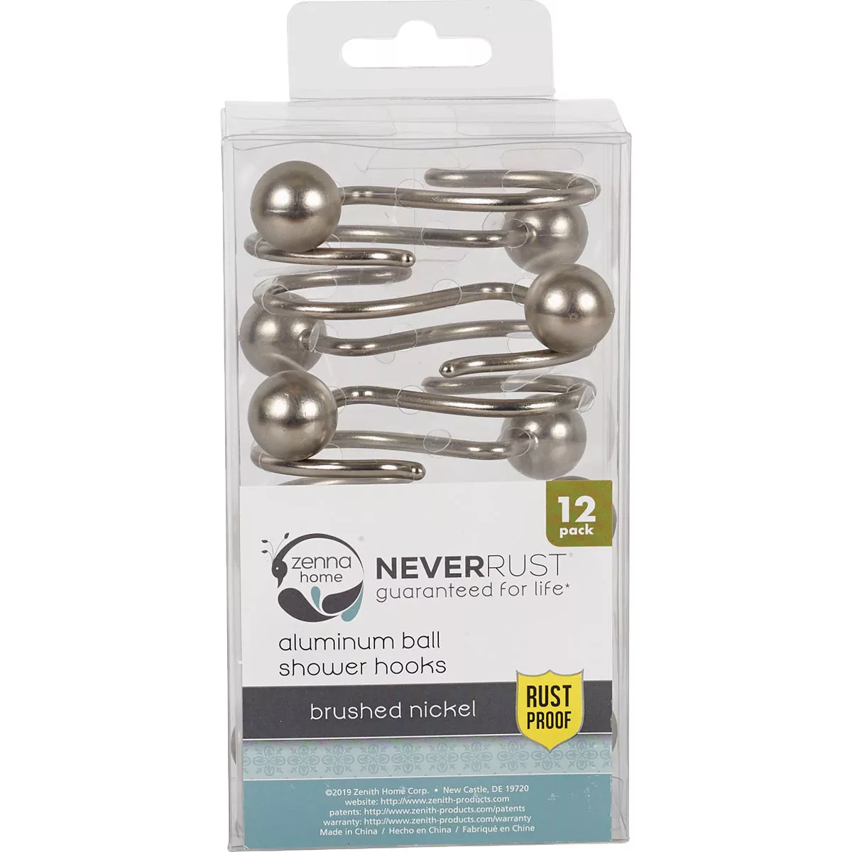 Zenna Home Brushed Nicklel Aluminum Shower Shower Curtian Ball Hook (12-Count) - photo 2