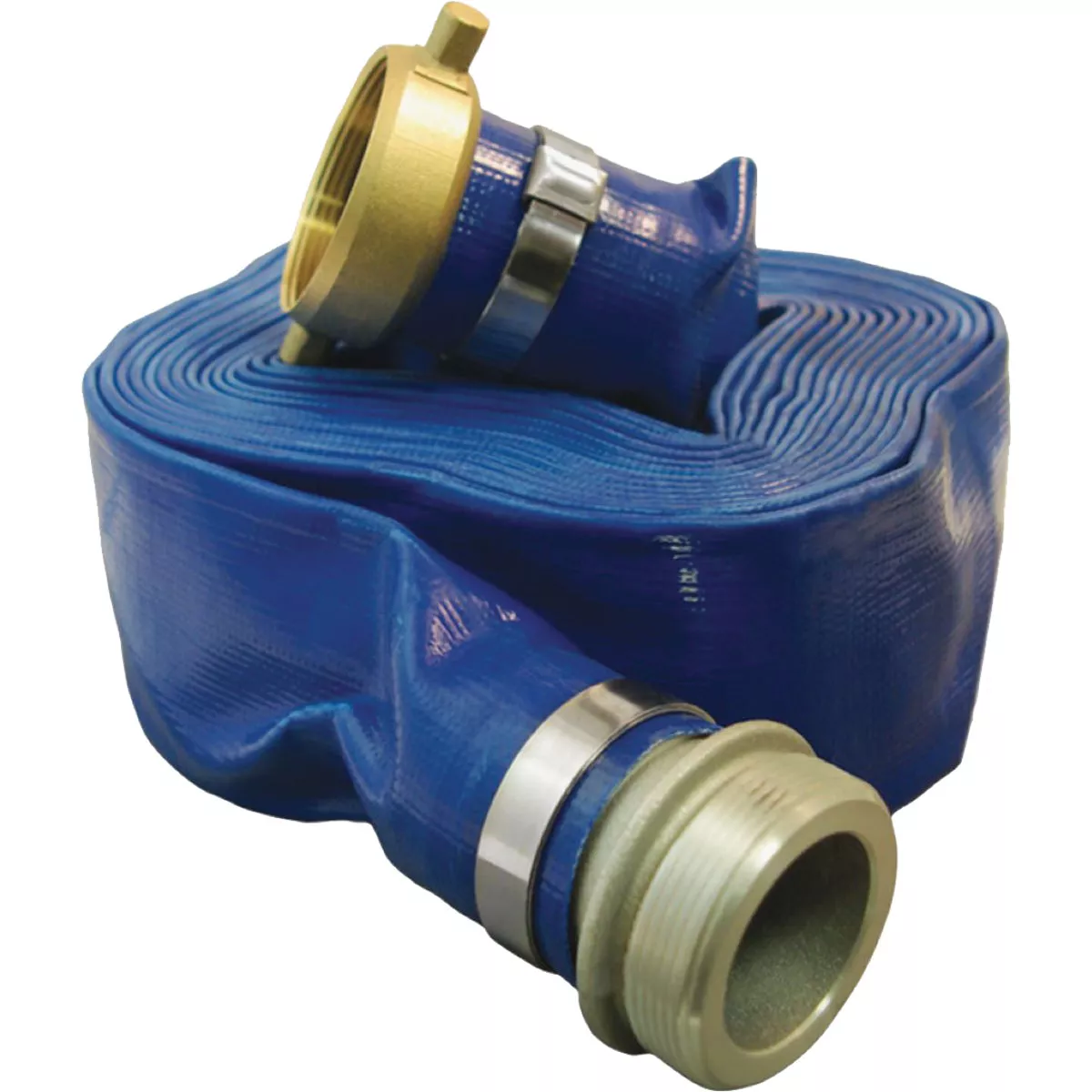 Apache 2 In. x 25 Ft. Blue Reinforced PVC Lay Flat Discharge Hose with Male/Female Connections - photo 2