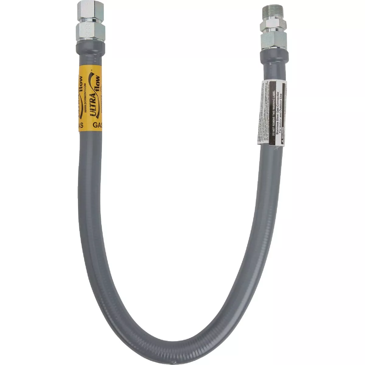 Dormont Ultra Flow 1-1/4 In. OD x 48 In. Stainless Steel Gas Connector, 1 In. Male x 1 In. Female (Tapped 3/4 In. Female)