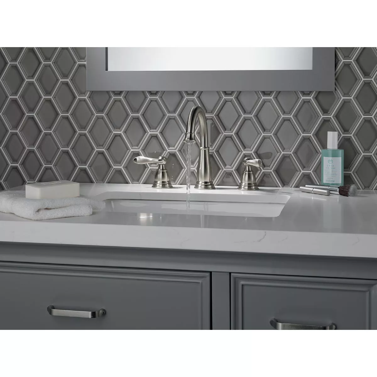 Delta Windmere Brushed Nickel 2-Handle Lever 6 In. to 16 In. Widespread Bathroom Faucet and Push Pop-Up with Overflow - photo 4