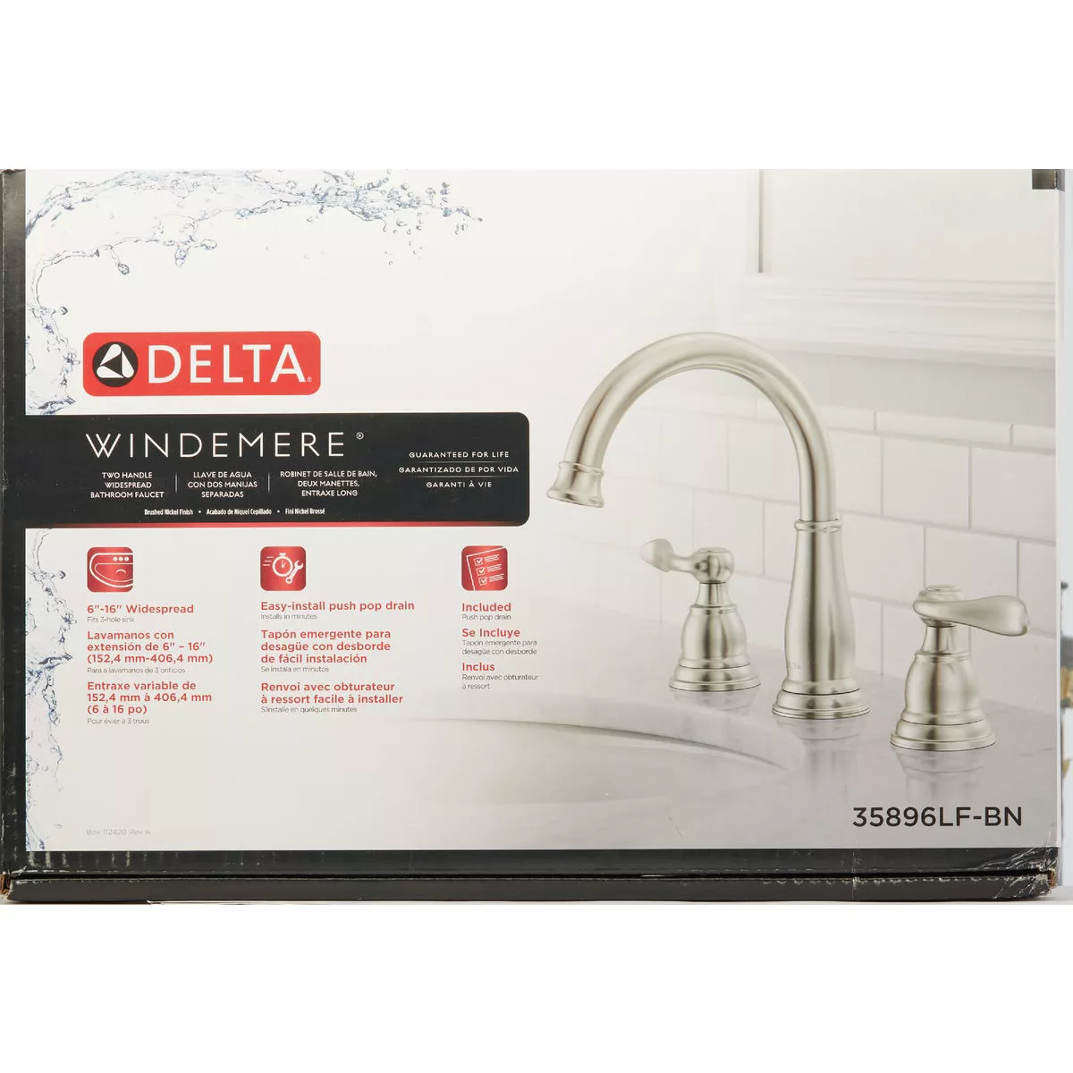 Delta Windmere Brushed Nickel 2-Handle Lever 6 In. to 16 In. Widespread Bathroom Faucet and Push Pop-Up with Overflow - photo 2