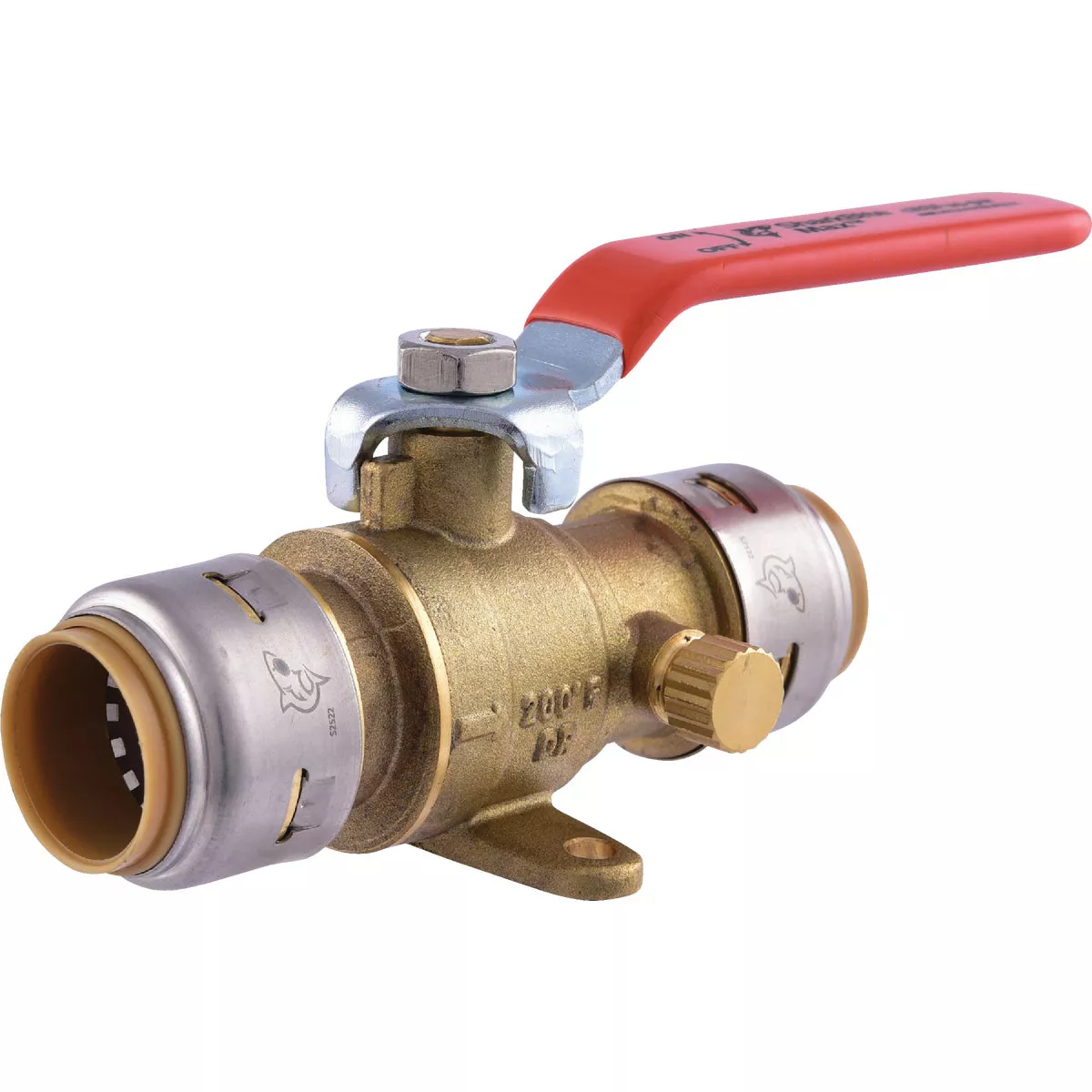 SharkBite 3/4 In. Brass Push-Fit Ball Valve with Drain & Mounting Tab