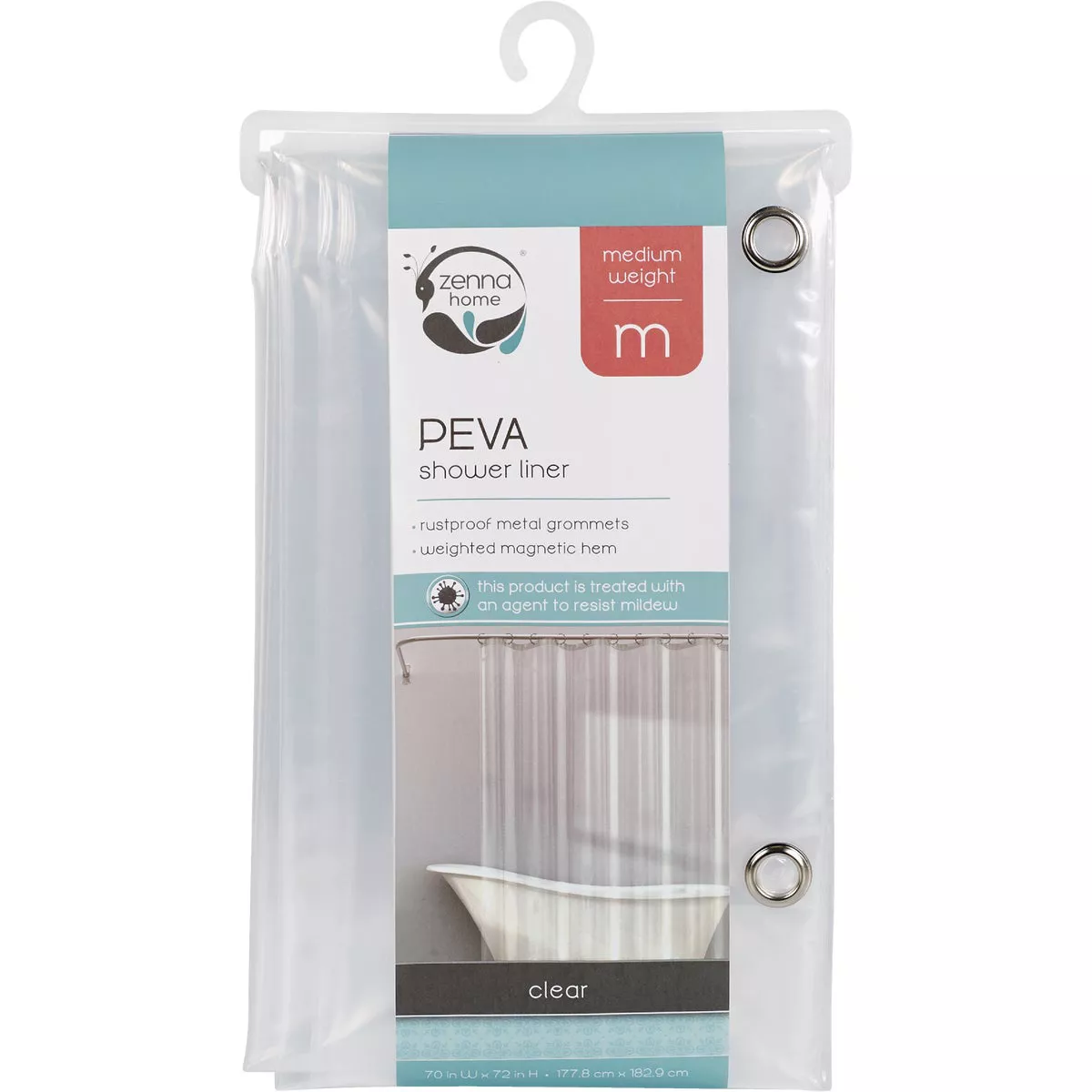 Zenith Zenna Home 70 In. x 72 In. Clear Medium Weight PEVA Shower Curtain Liner