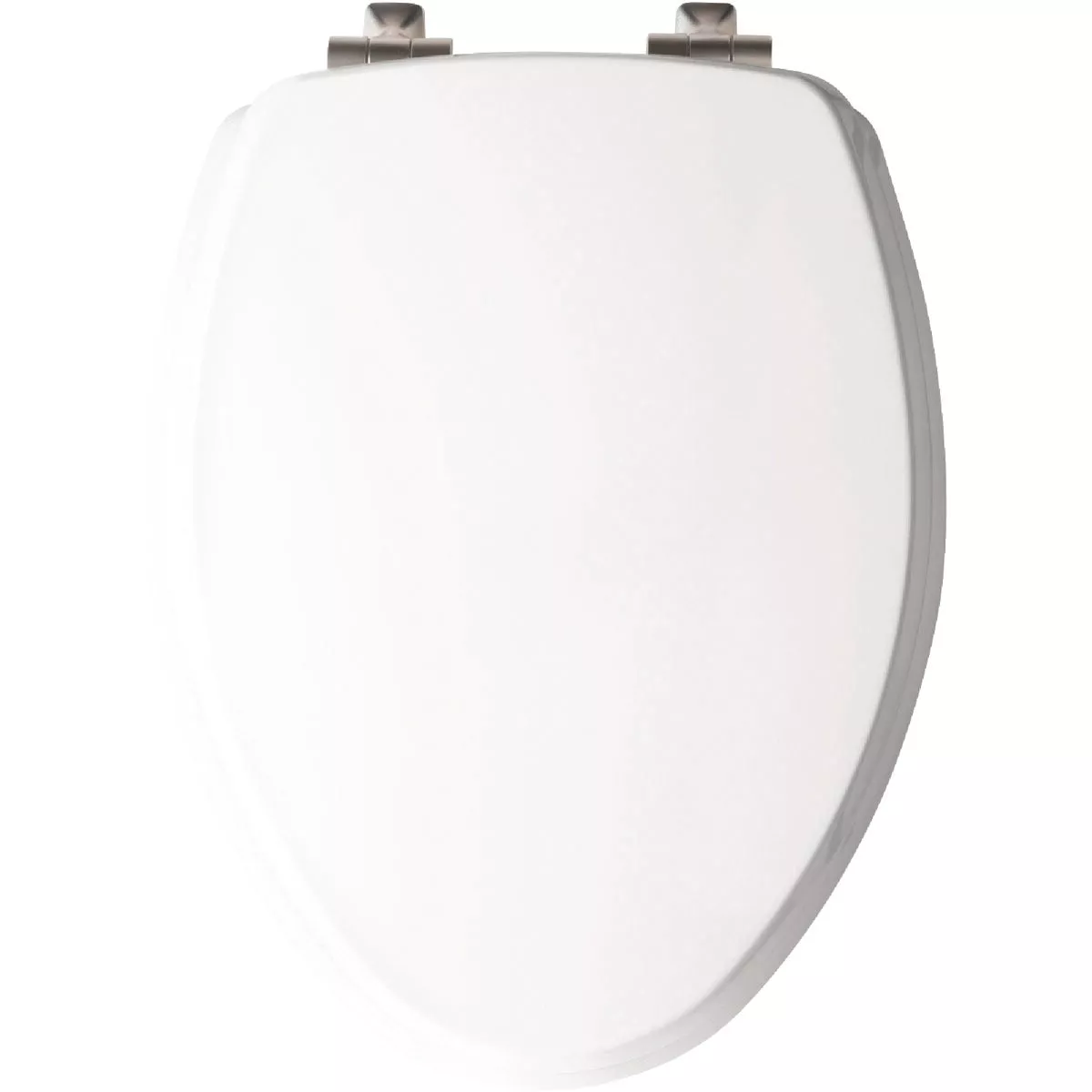 Bemis Mayfair Benton Elongated White Enameled Wood Toilet Seat with Slow Close Brushed Nickel Metal Hinge - photo 2
