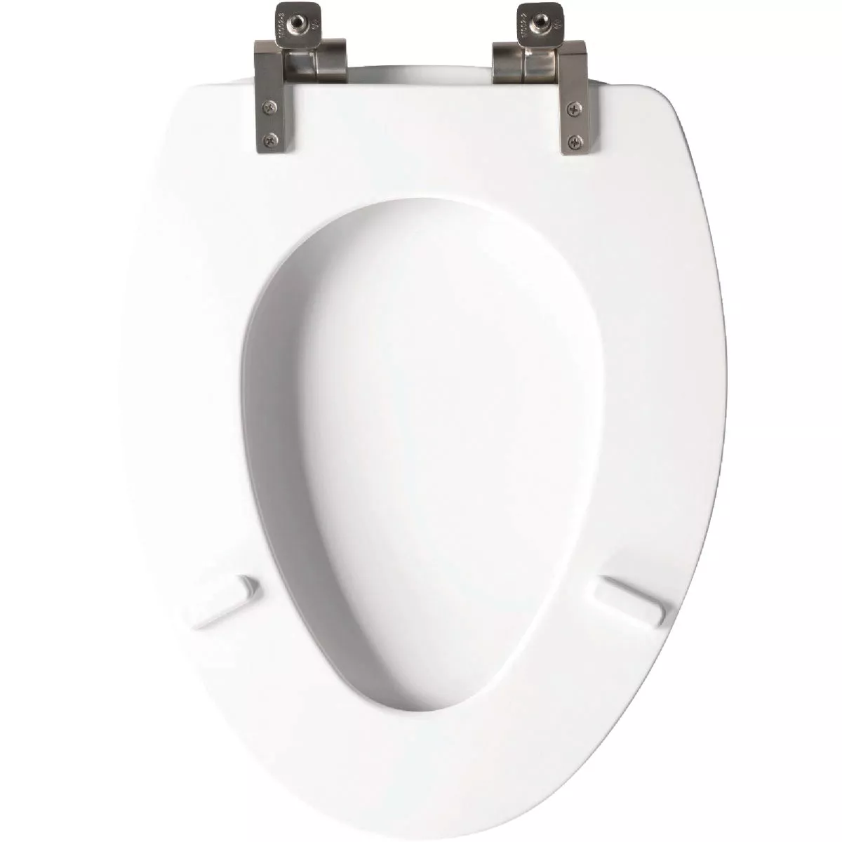 Bemis Mayfair Benton Elongated White Enameled Wood Toilet Seat with Slow Close Brushed Nickel Metal Hinge - photo 4