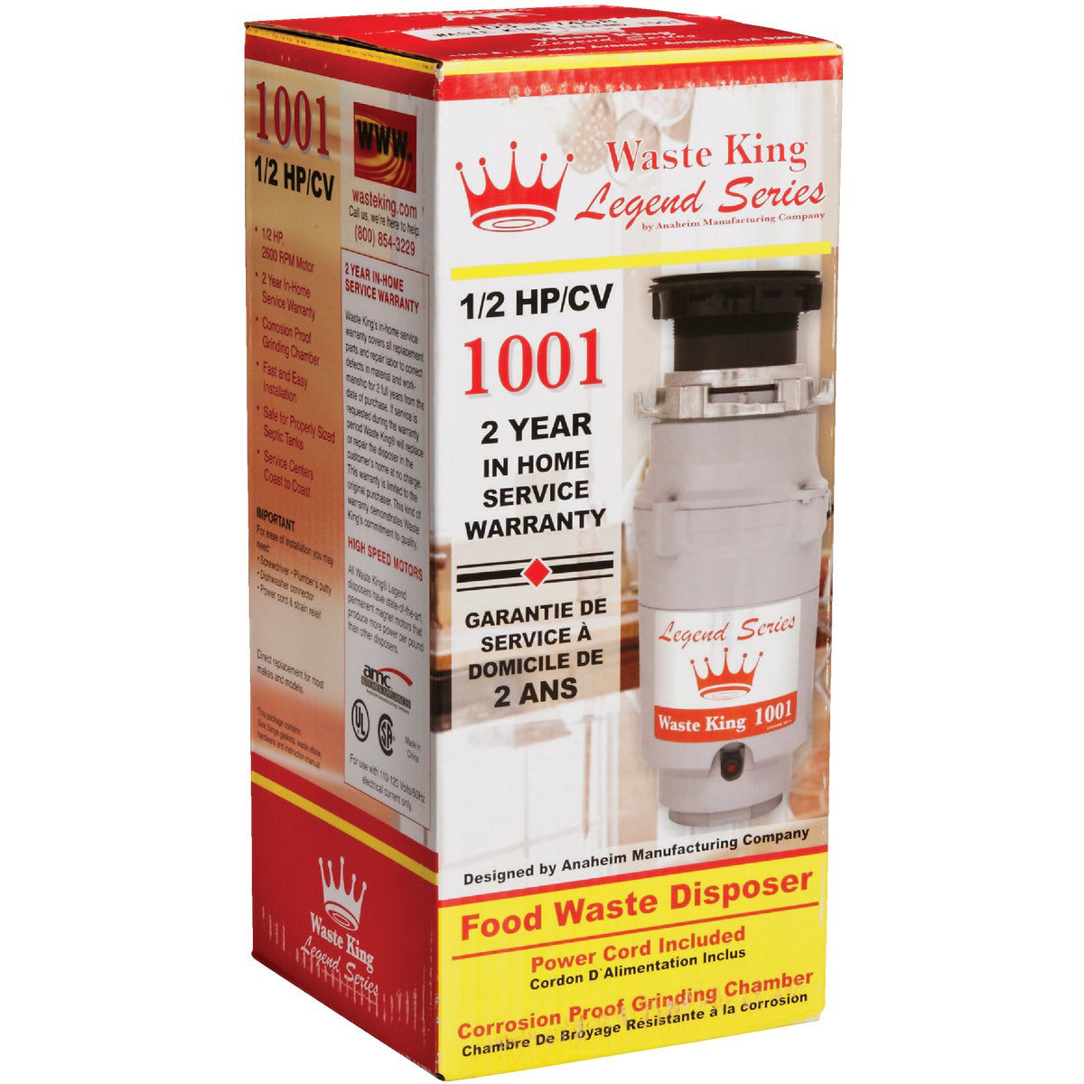 Waste King Legend Series 1/2 HP Garbage Disposer, 2 Year Warranty Do