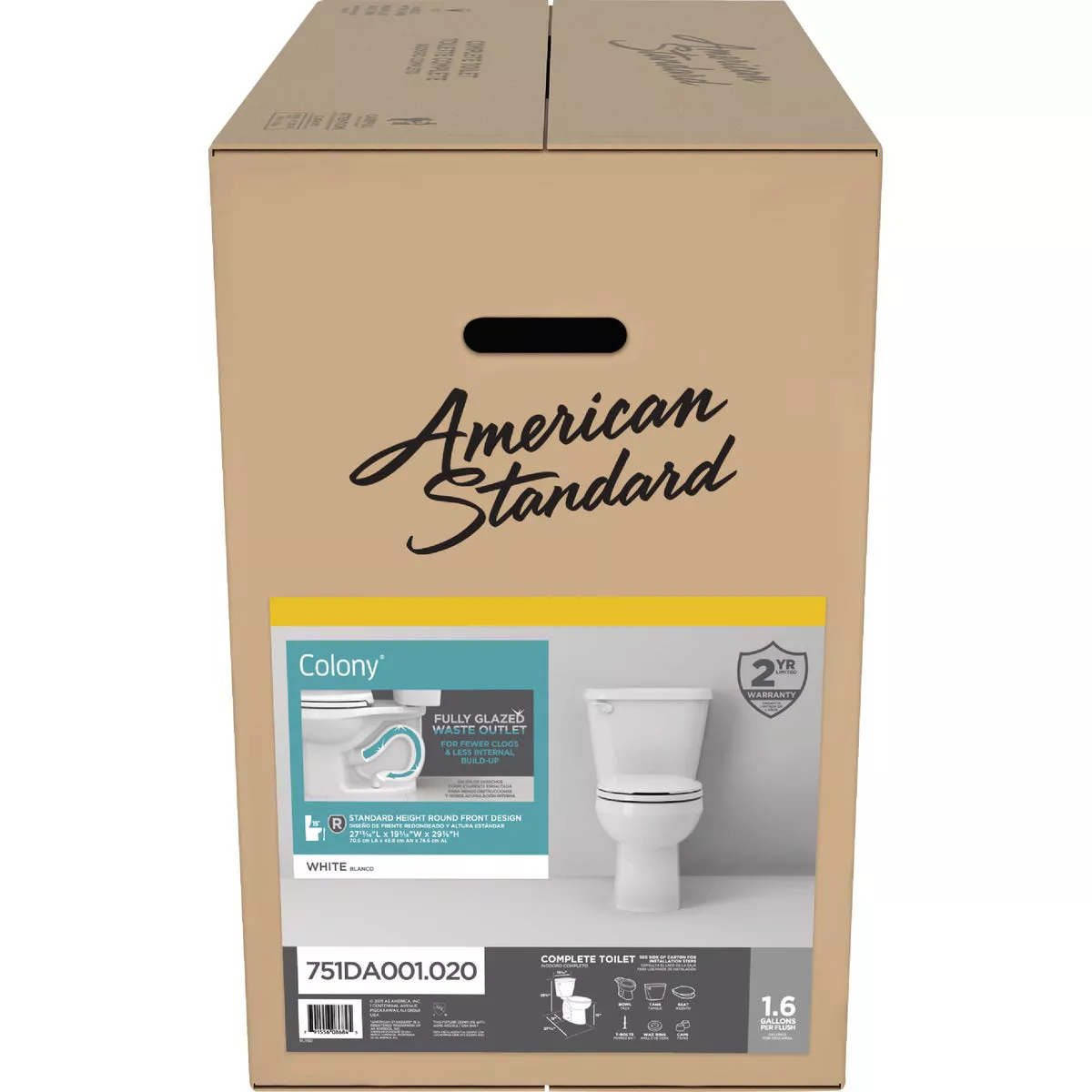 American Standard Colony3 White Round Bowl 1.6 GPF Complete Toilet - photo 2