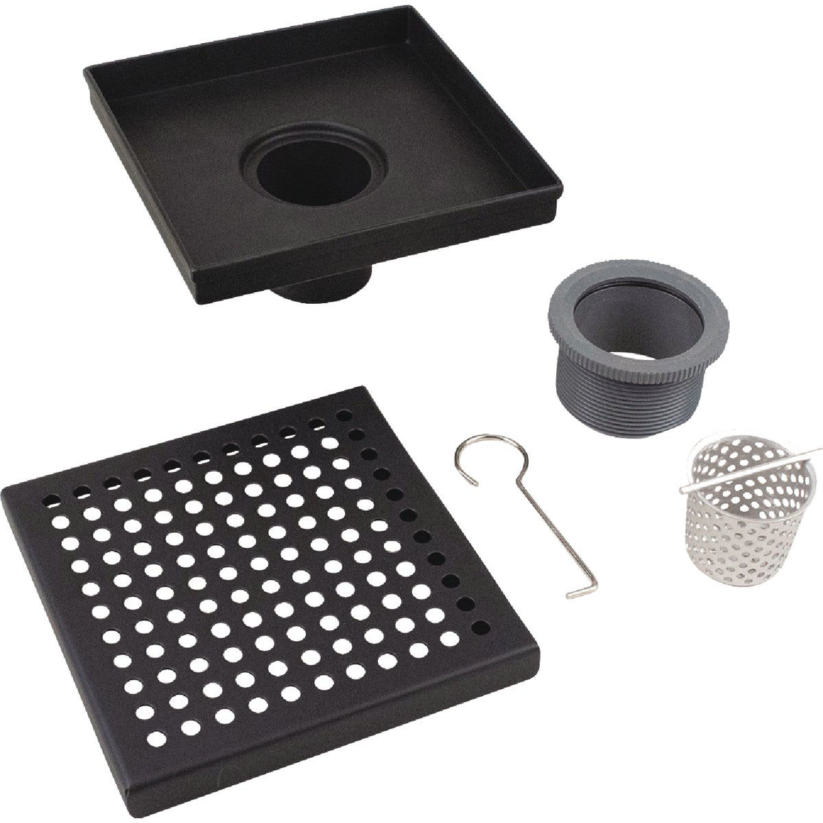 OATEY Designline 4 in. x 4 in. Stainless Steel Square Shower Drain with  Square Pattern Drain Cover in Matte Black