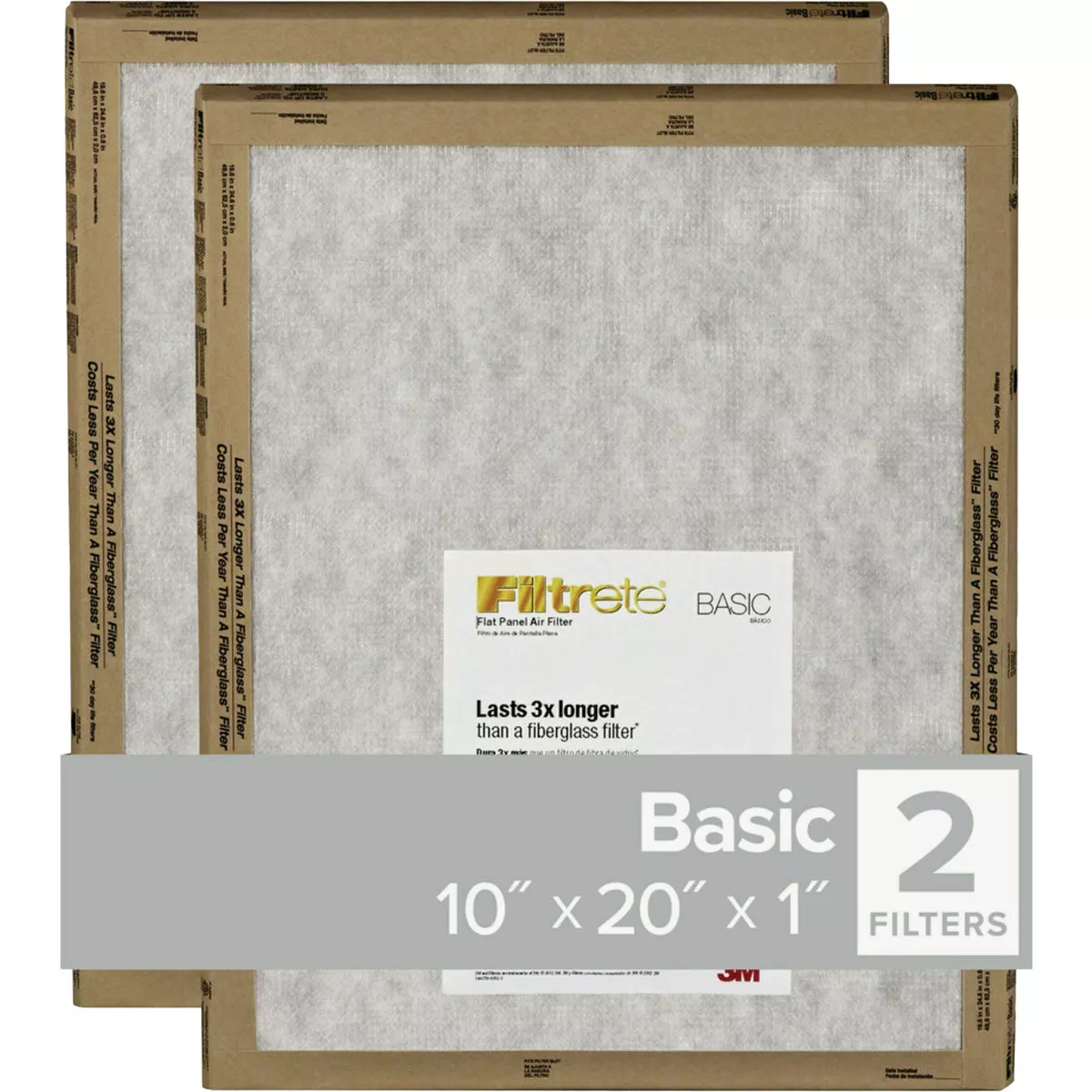 Filtrete 10 In. x 20 In. x 1 In. Basic MPR Flat Panel Furnace Filter, MERV 2 (2-Pack)