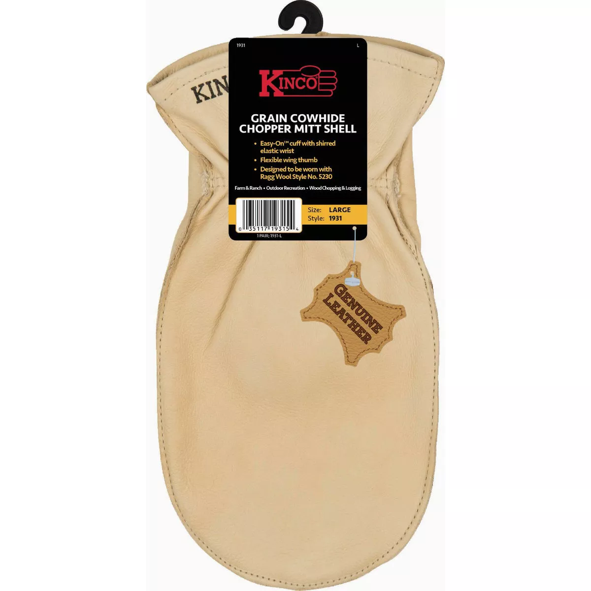 Kinco Men's Large Grain Cowhide Chopper Mitt Shell