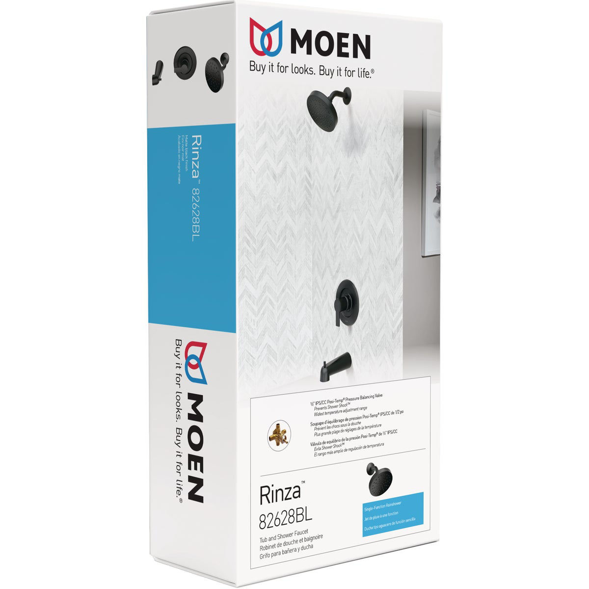 Moen Rinza Posi-Temp 1-Handle Lever Tub & Shower Faucet, Matte Black ...