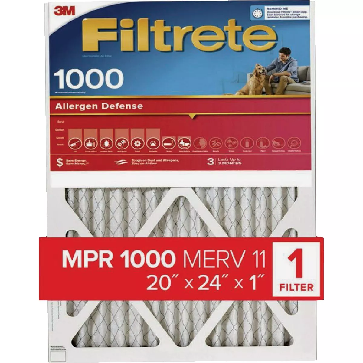 Filtrete 20 In. x 24 In. x 1 In. 1000 MPR Allergen Defense Furnace ...