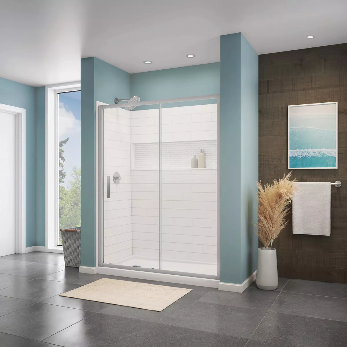 Bootz NexTile 6032 60 In. x 74 In. x 32 In. Direct-to-Stud Shower Wall Kit in White (4-Piece) - photo 3